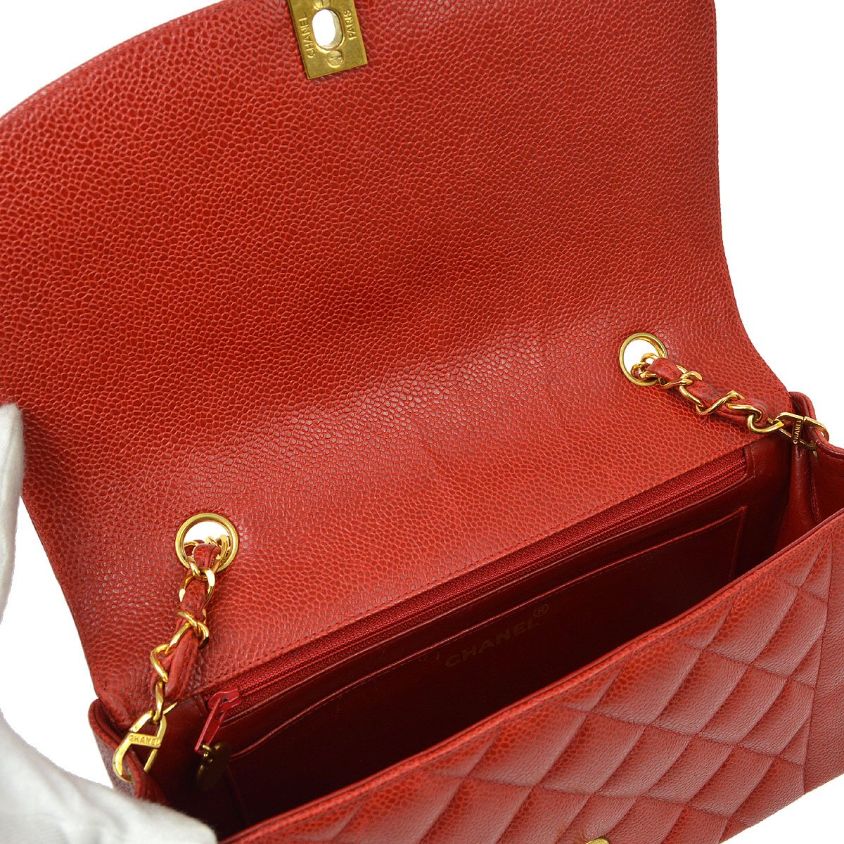 Chanel 1991-1994 Red Caviar Medium Diana Flap Bag