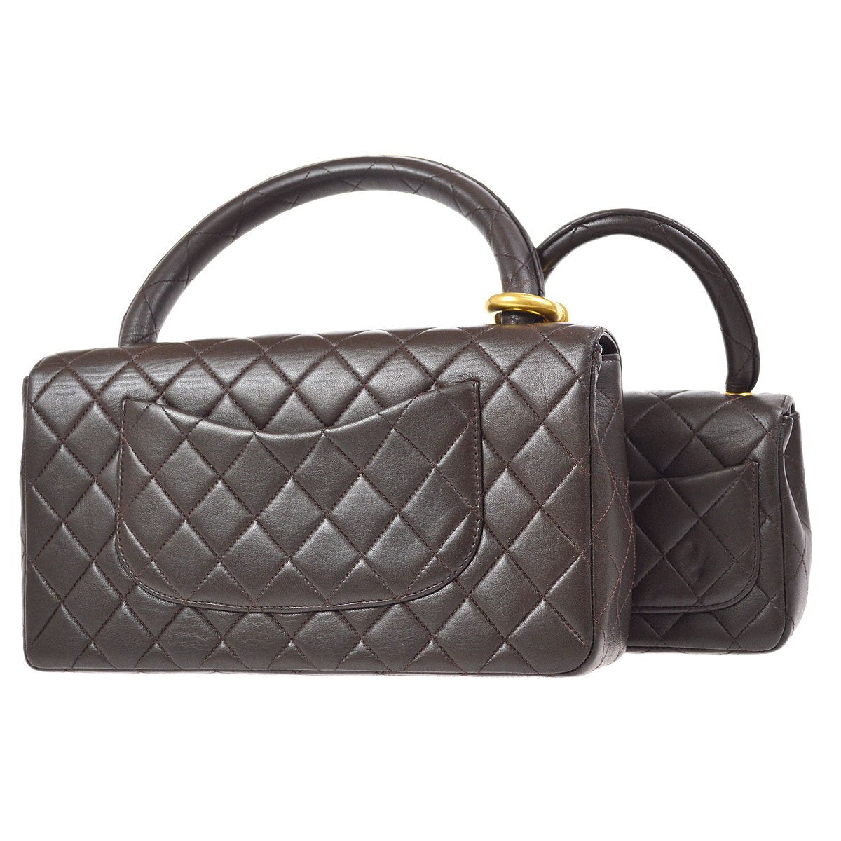 Chanel 1994 Classic Flap Handbag Set Brown Lambskin