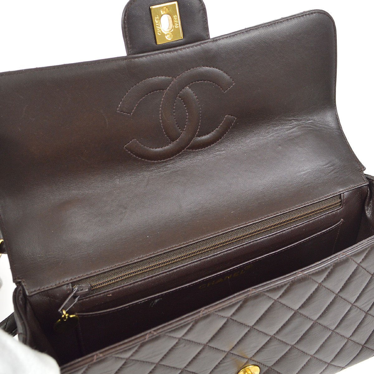 Chanel 1994 Classic Flap Handbag Set Brown Lambskin
