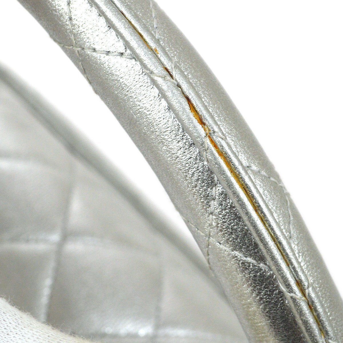 CHANEL 1994 Silver Lambskin Quilted Top Handle Bag