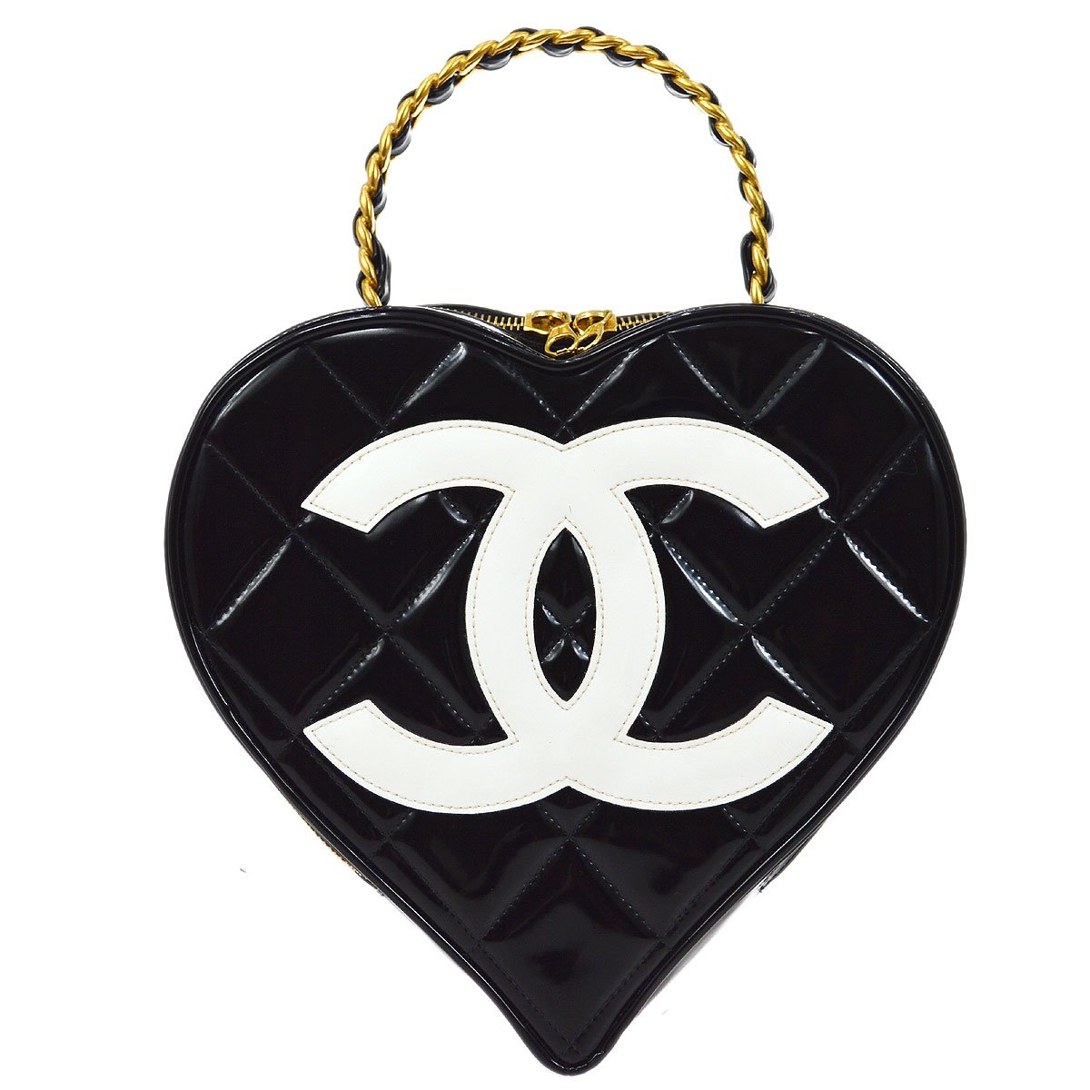 CHANEL * 1995 Black Patent Leather Heart vanity bag
