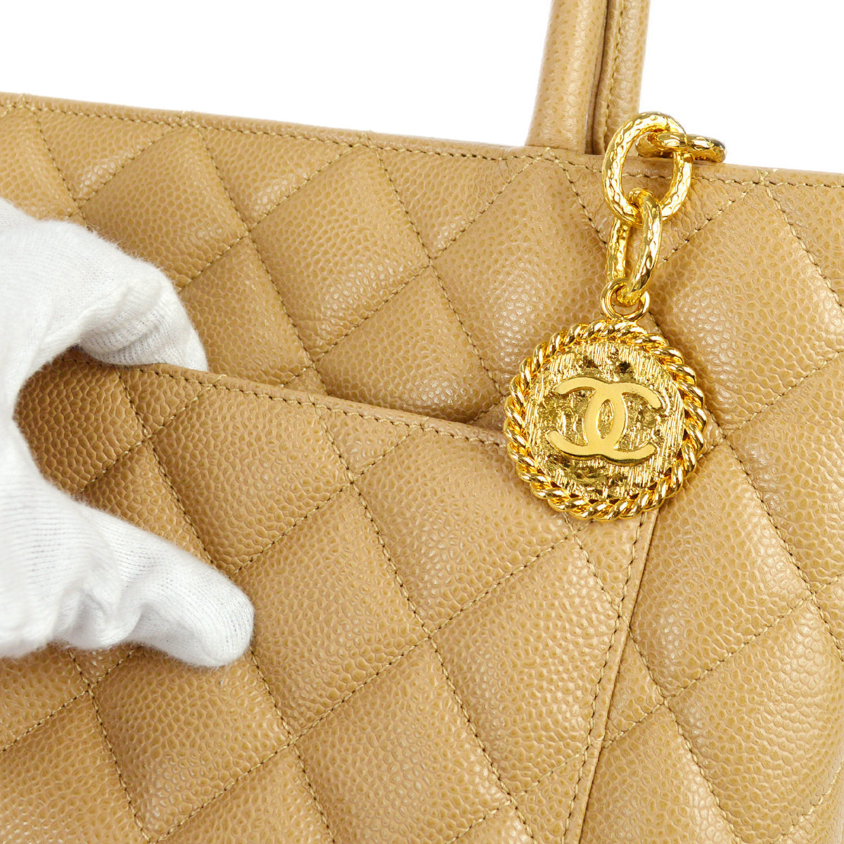 Chanel 2001-2003 Medallion Tote Beige Caviar