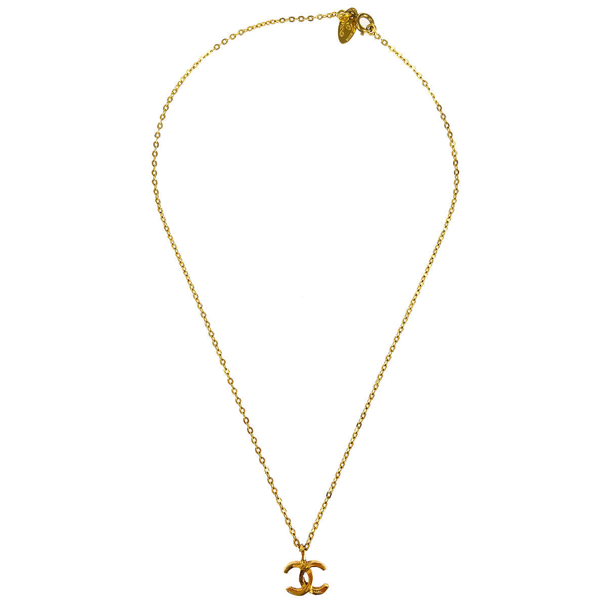 Chanel Mini CC Chain Pendant Necklace Gold 376
