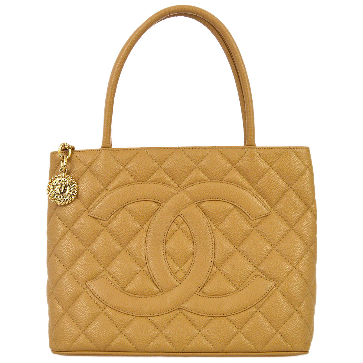 Chanel 2006-2008 Beige Caviar Medallion Tote