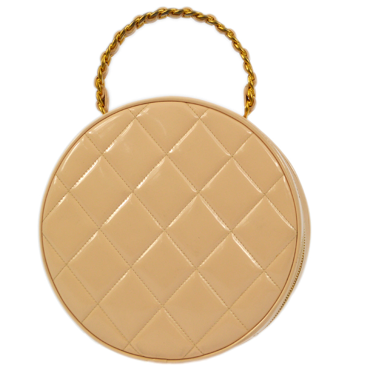 Chanel Beige Patent Leather Round Vanity Handbag