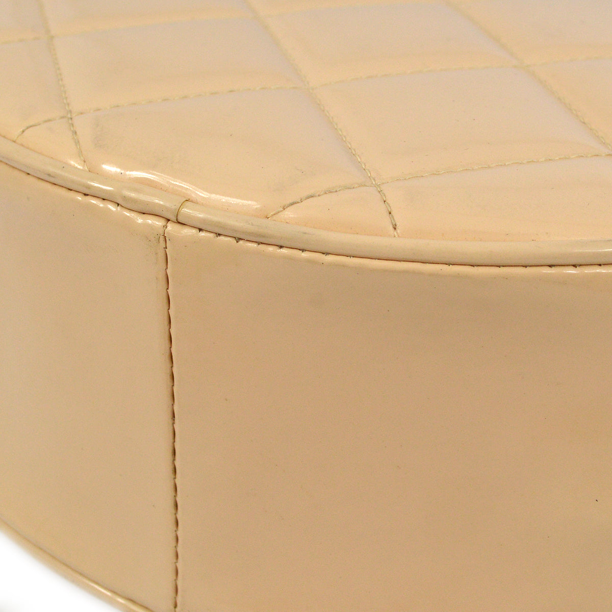 Chanel Beige Patent Leather Round Vanity Handbag