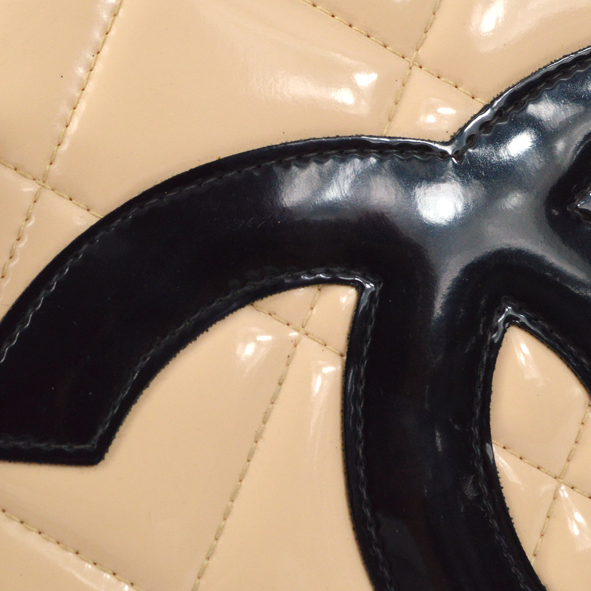 Chanel Beige Patent Leather Round Vanity Handbag