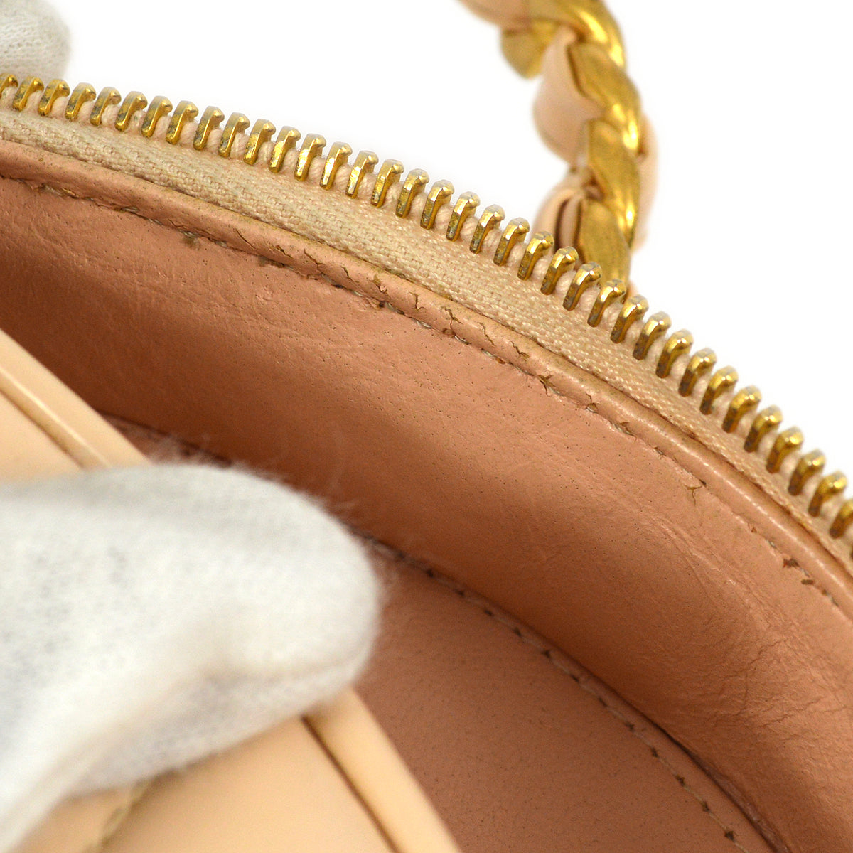 Chanel Beige Patent Leather Round Vanity Handbag