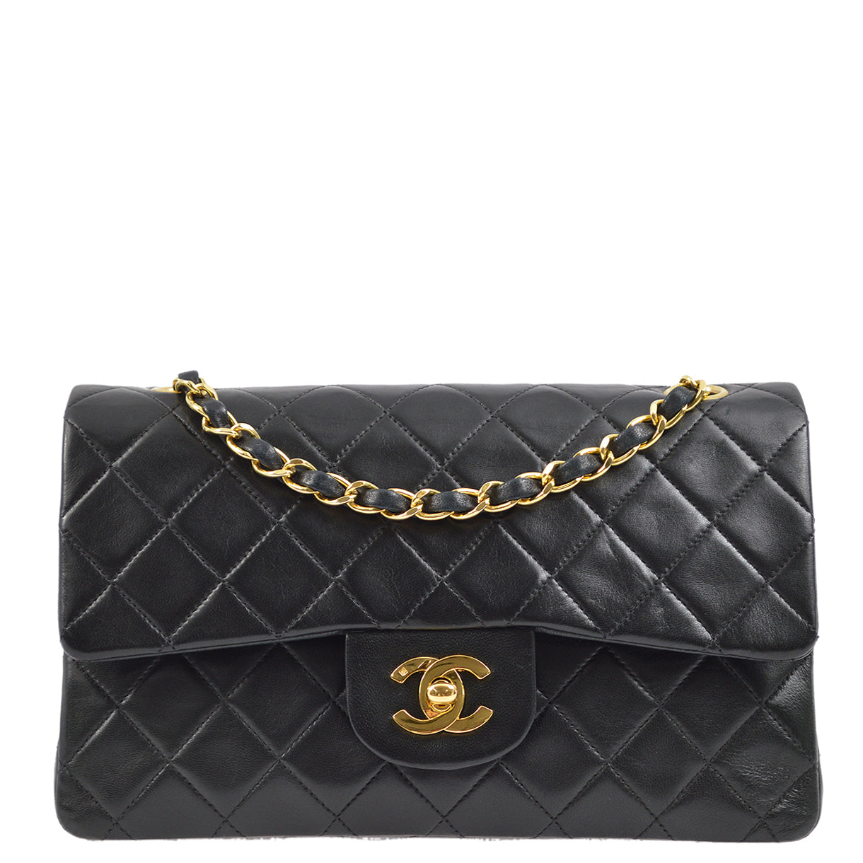Chanel 1997-1999 Black Lambskin Small Classic Double Flap Shoulder Bag