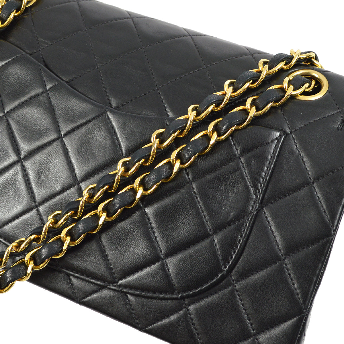 Chanel 1997-1999 Black Lambskin Small Classic Double Flap Shoulder Bag