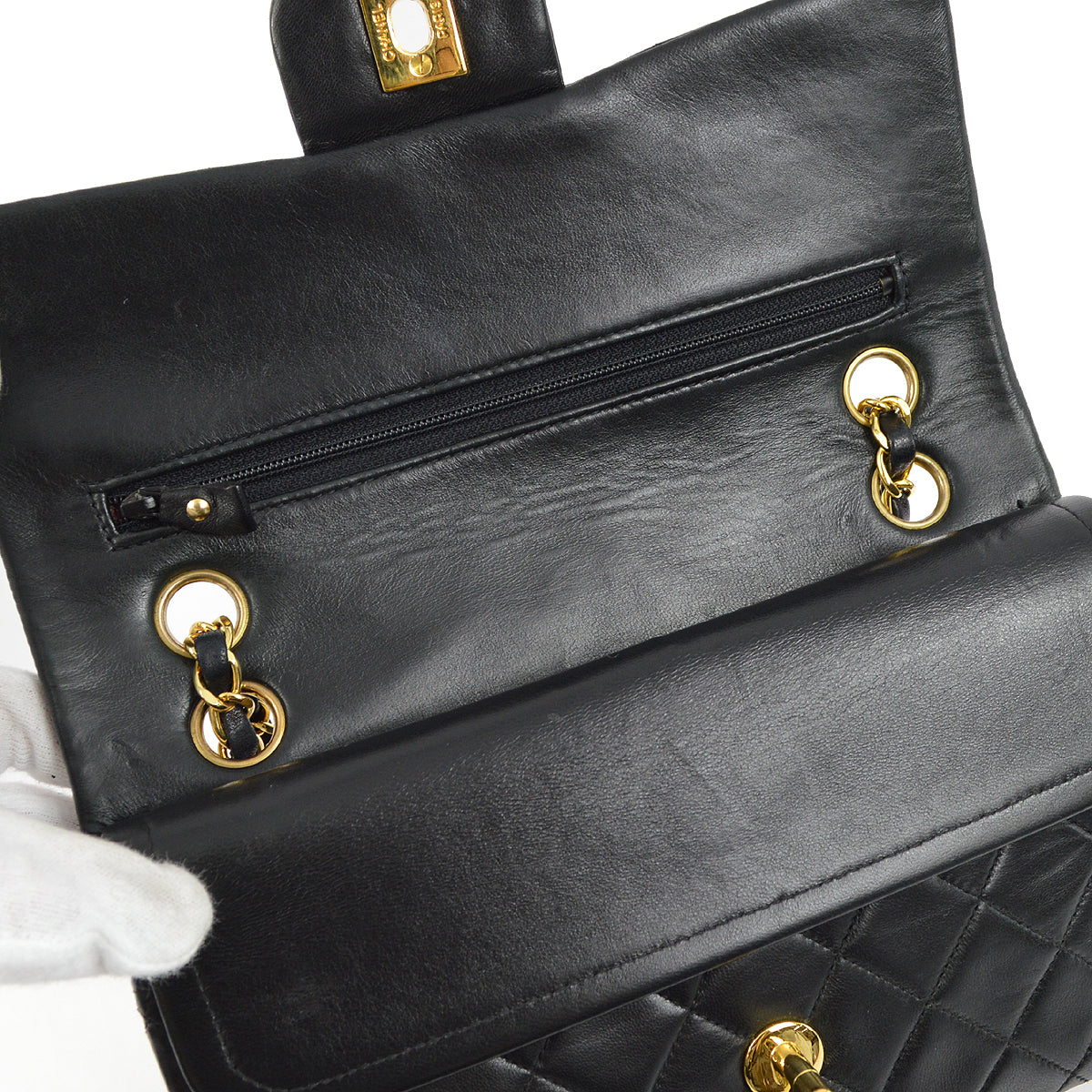 Chanel 1997-1999 Black Lambskin Small Classic Double Flap Shoulder Bag