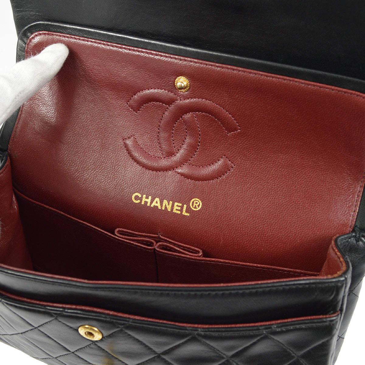 Chanel 1997-1999 Black Lambskin Small Classic Double Flap Shoulder Bag