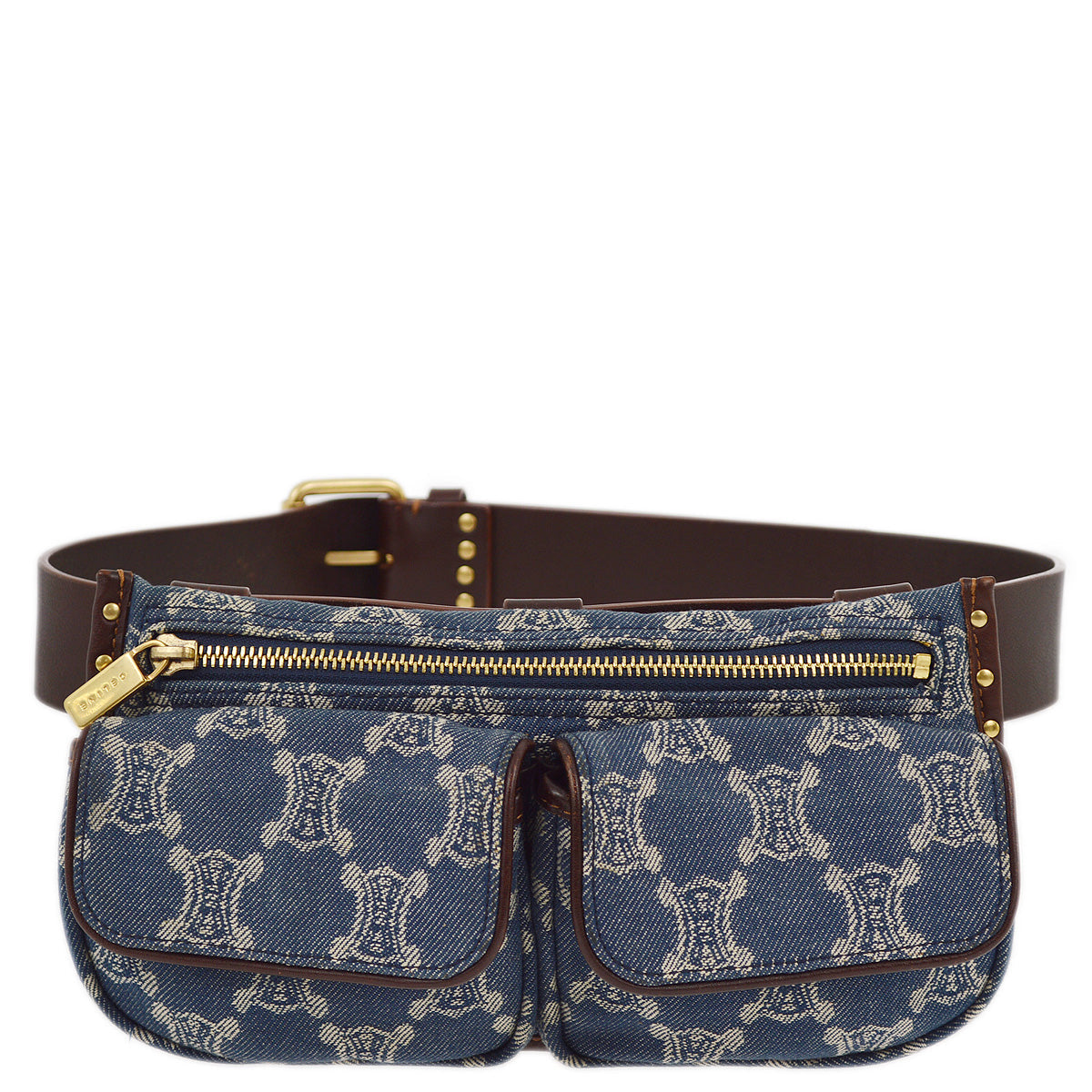 Celine Blue Denim Macadam Belt Bum Bag