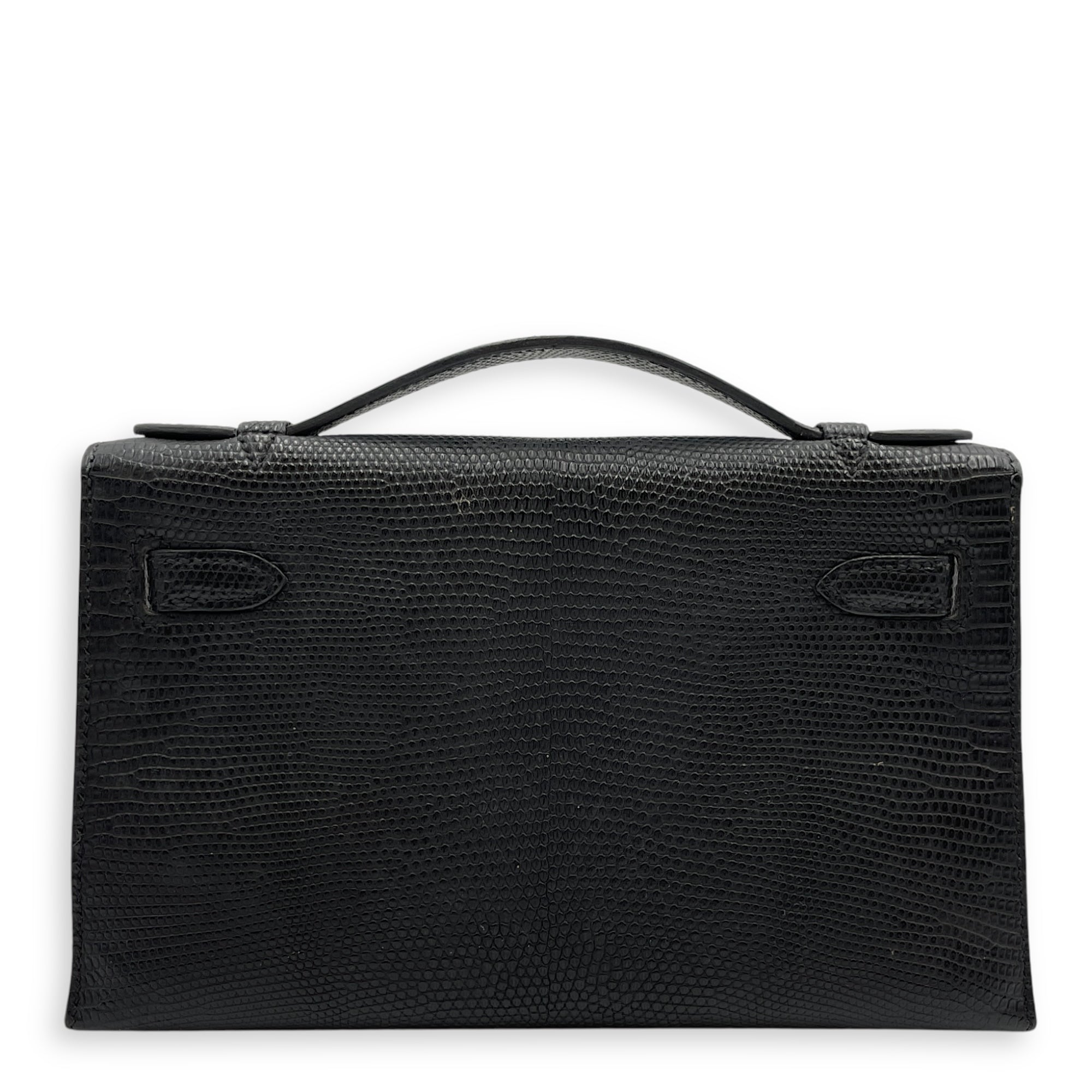 Kelly Pochette Black in Lizard Varanus Salvator, Palladium hardware