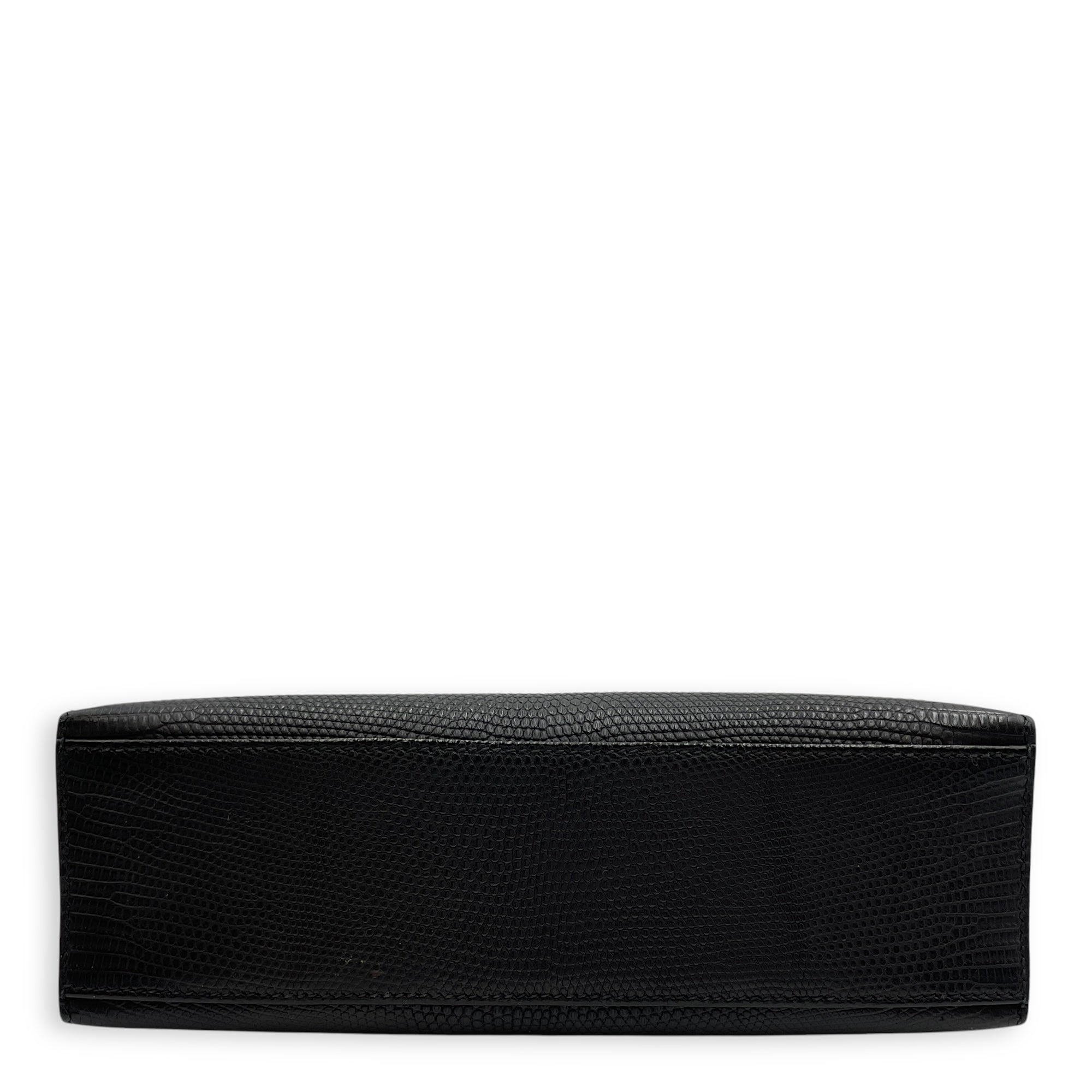 Kelly Pochette Black in Lizard Varanus Salvator, Palladium hardware