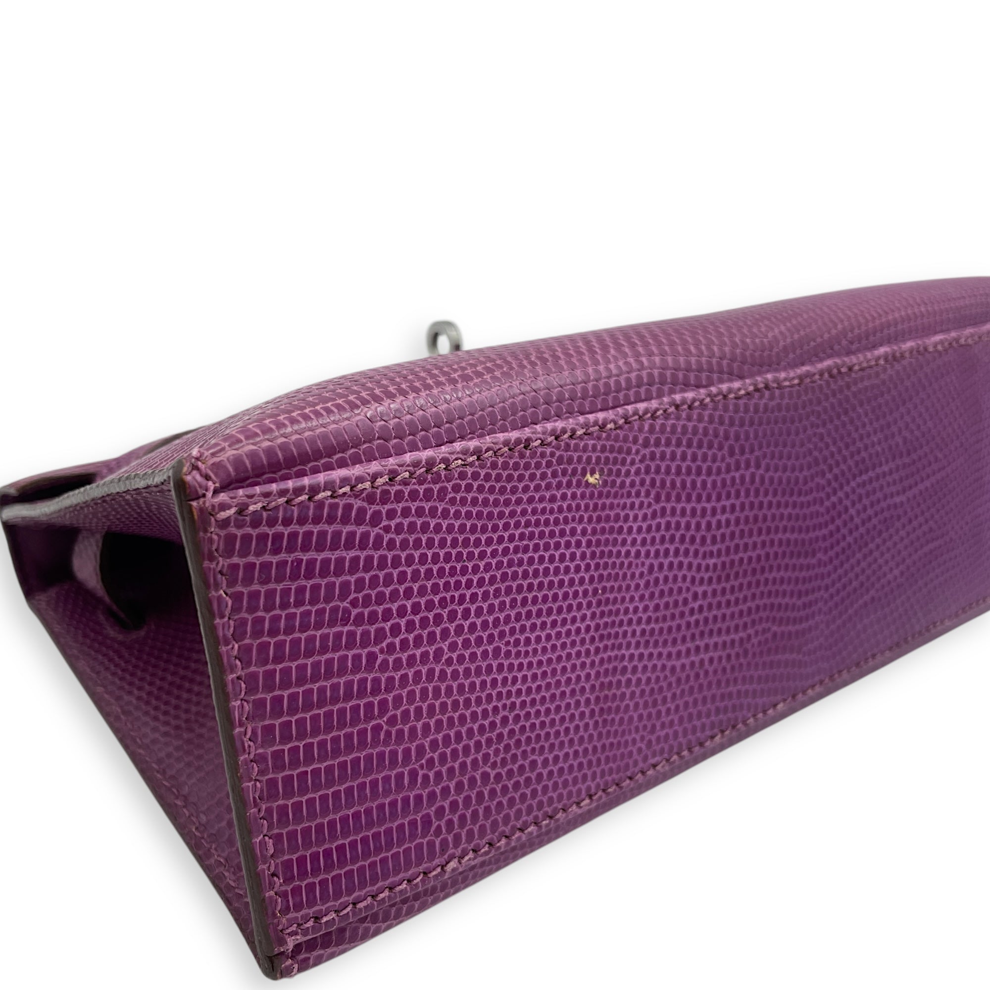 Kelly Pochette Violet in Lizard Varanus Niloticus, Ruthenium hardware