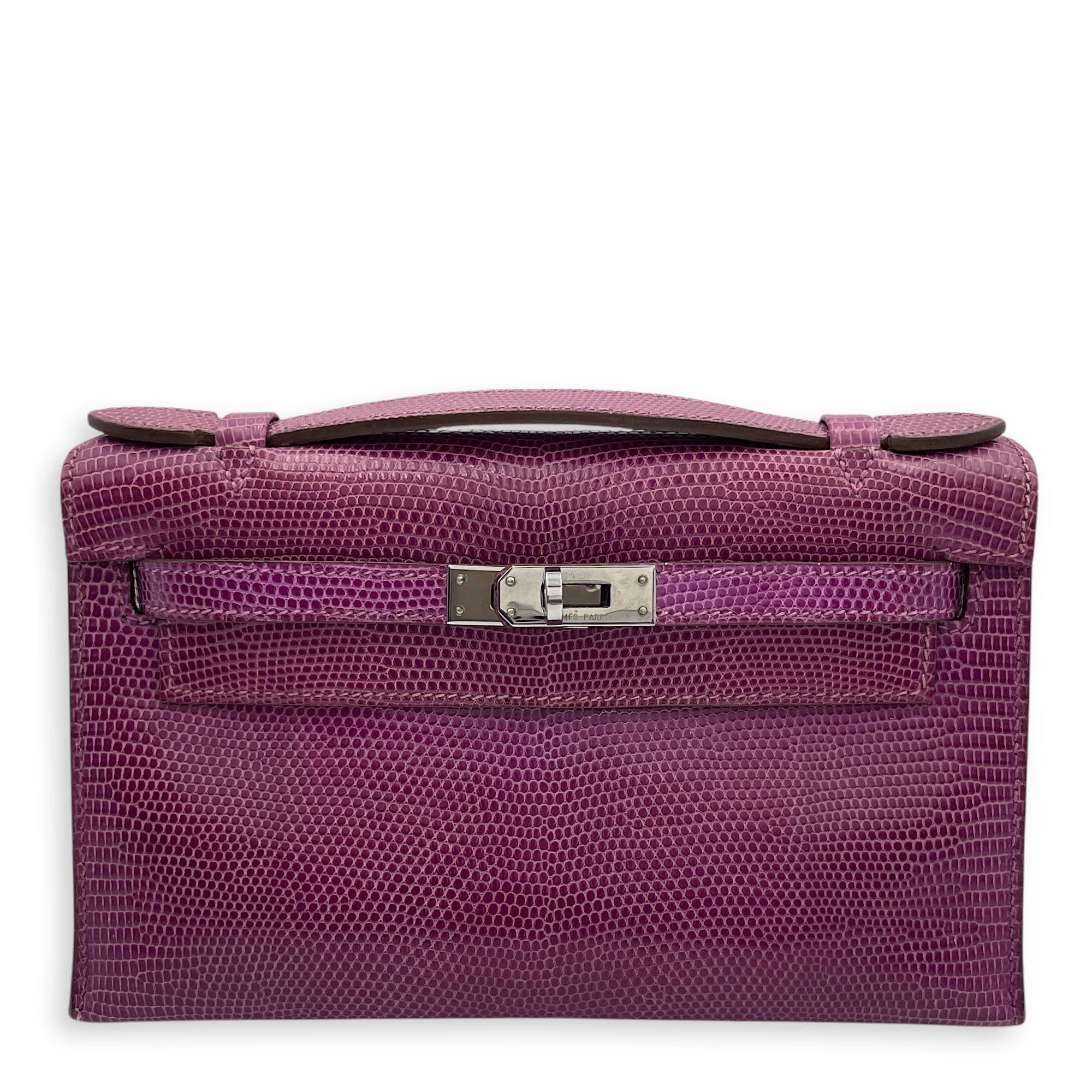 Kelly Pochette Violet in Lizard Varanus Niloticus, Ruthenium hardware