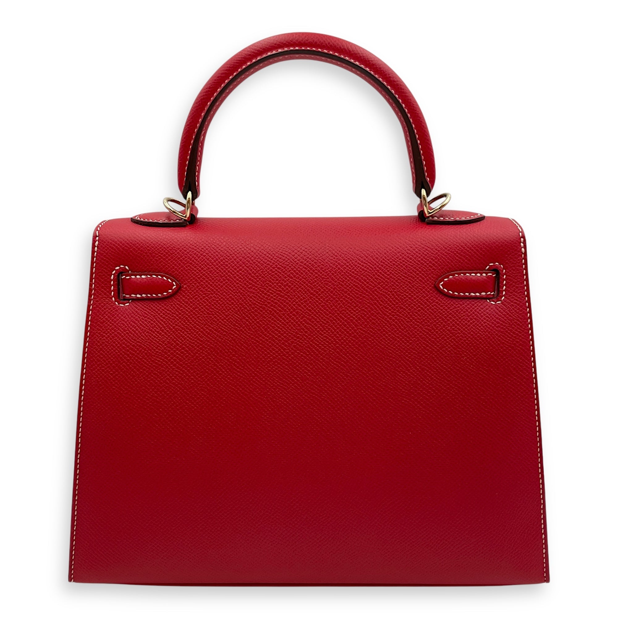 Sellier Kelly Candy 25 Rouge Casaque/Blue Thalassa in Epsom, Permabrass hardware