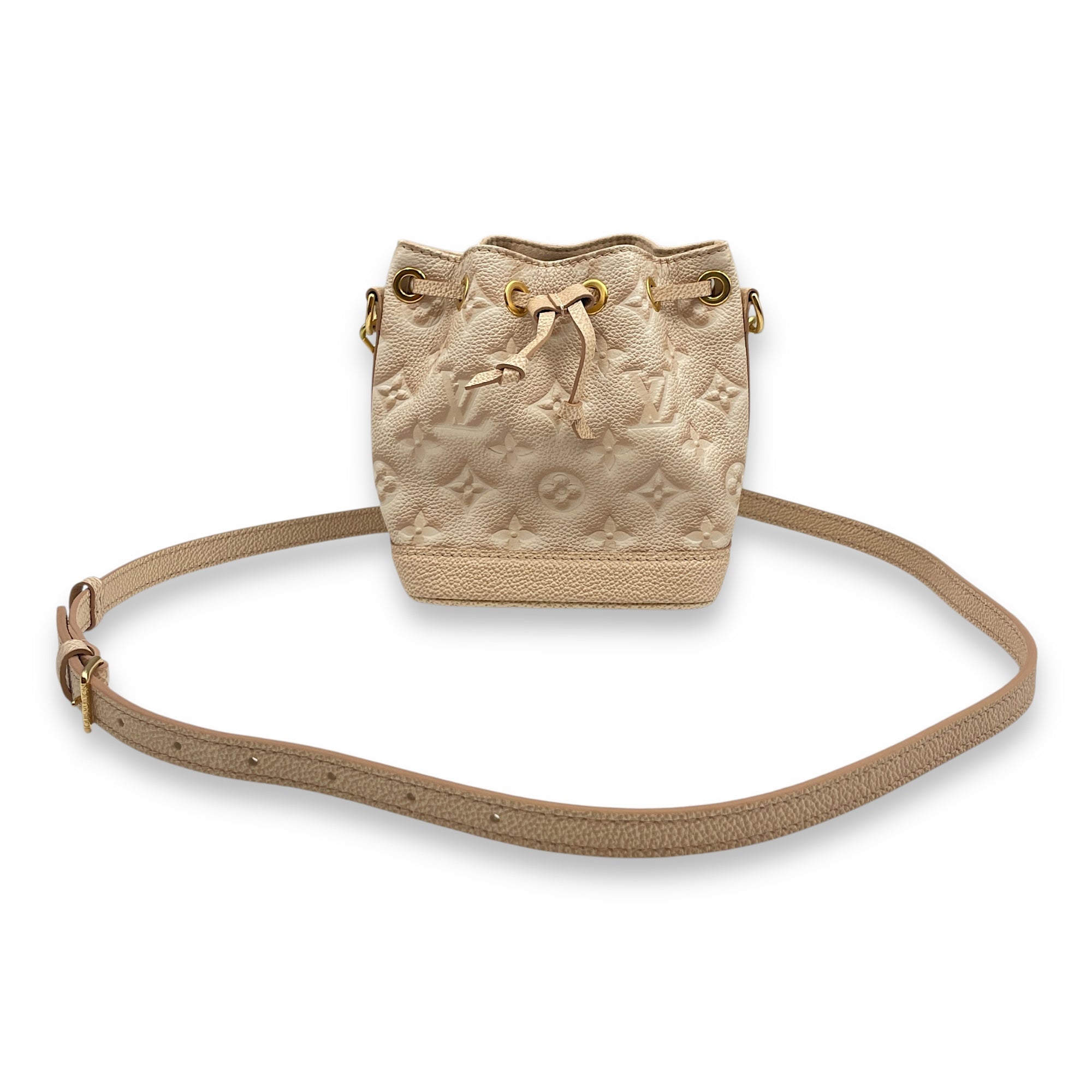 Bucket 13cm Beige Crossbody Bag in Coated Canvas, Gold hardware