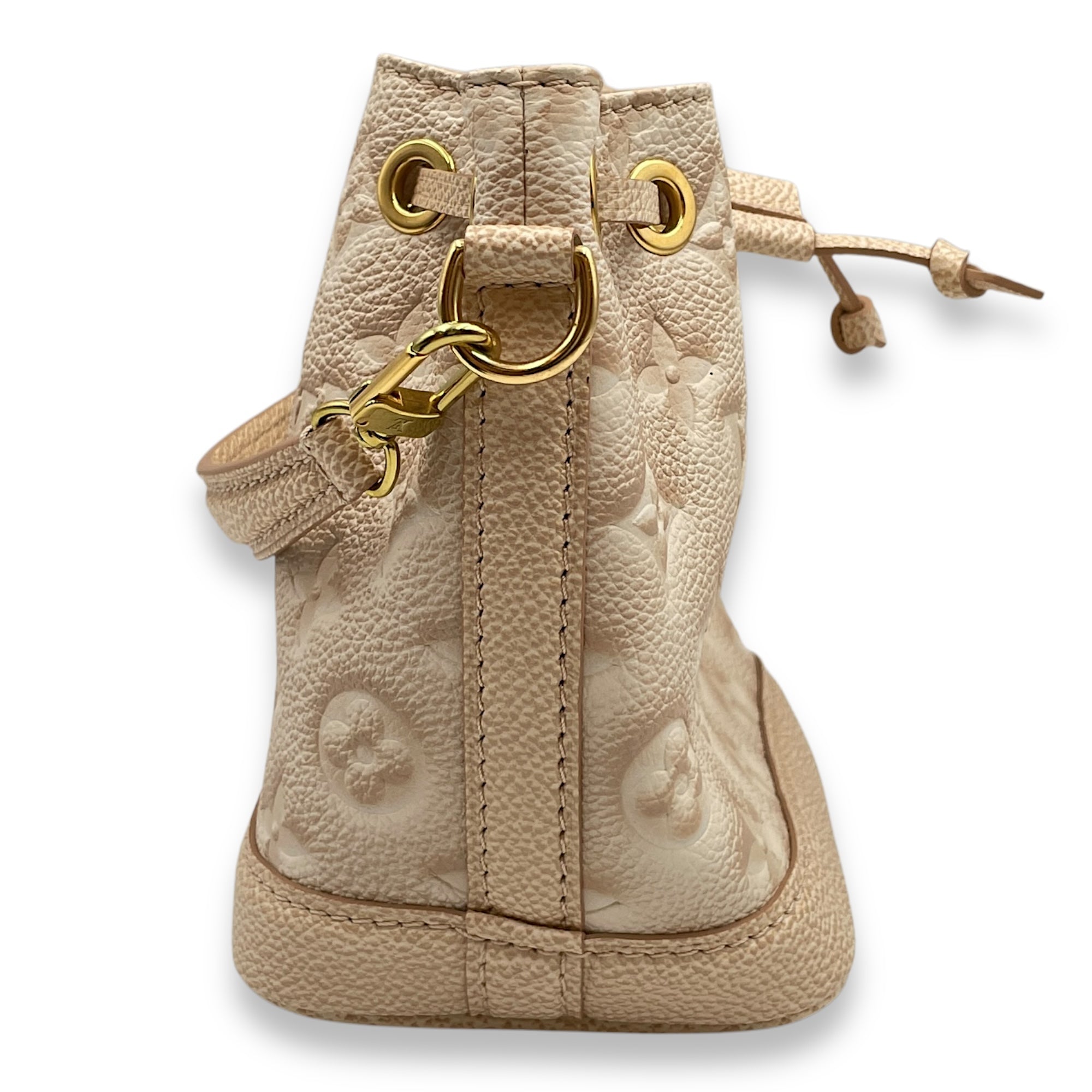 Bucket 13cm Beige Crossbody Bag in Coated Canvas, Gold hardware