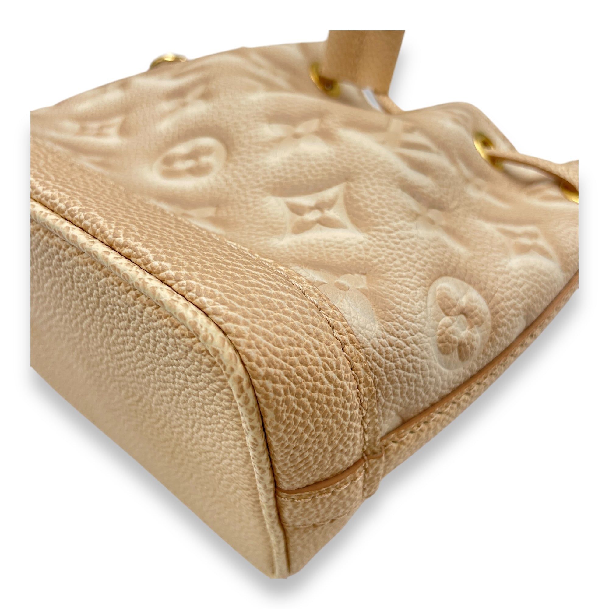 Bucket 13cm Beige Crossbody Bag in Coated Canvas, Gold hardware
