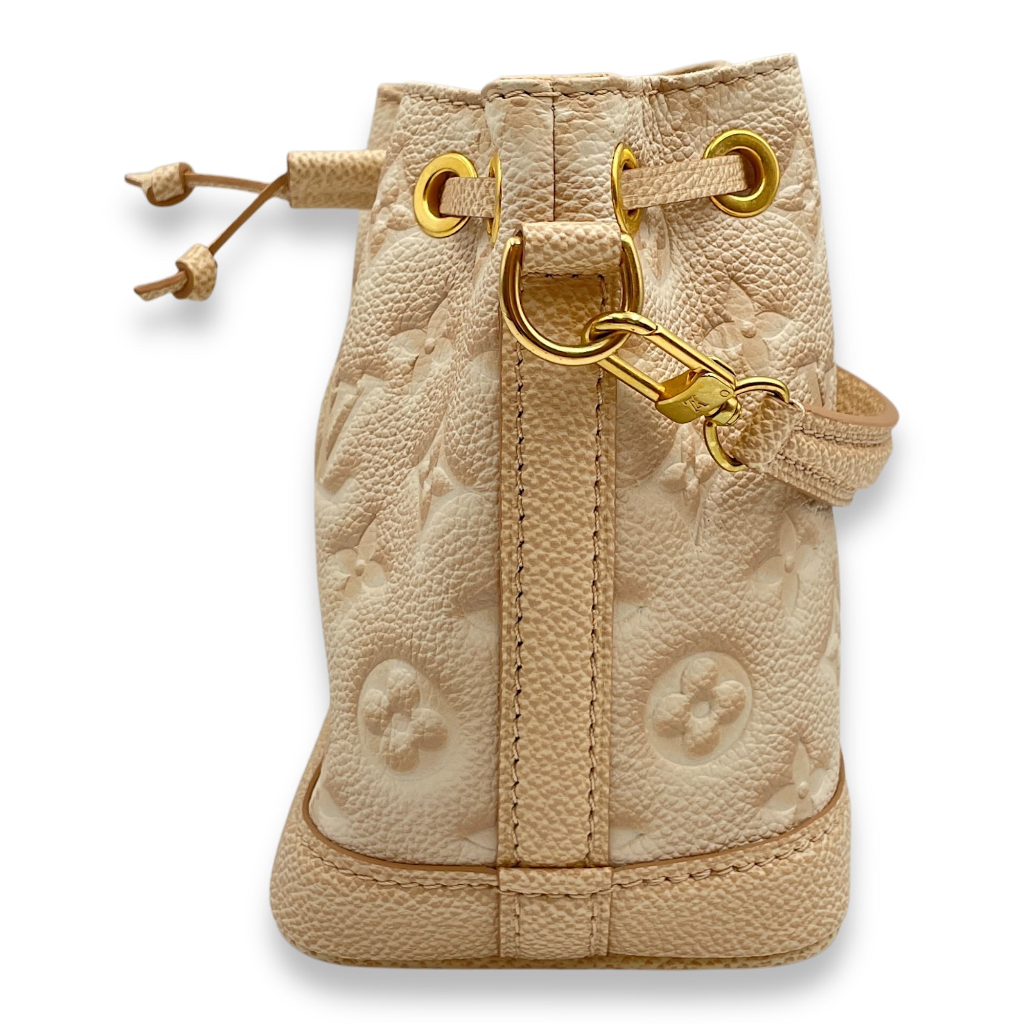 Bucket 13cm Beige Crossbody Bag in Coated Canvas, Gold hardware