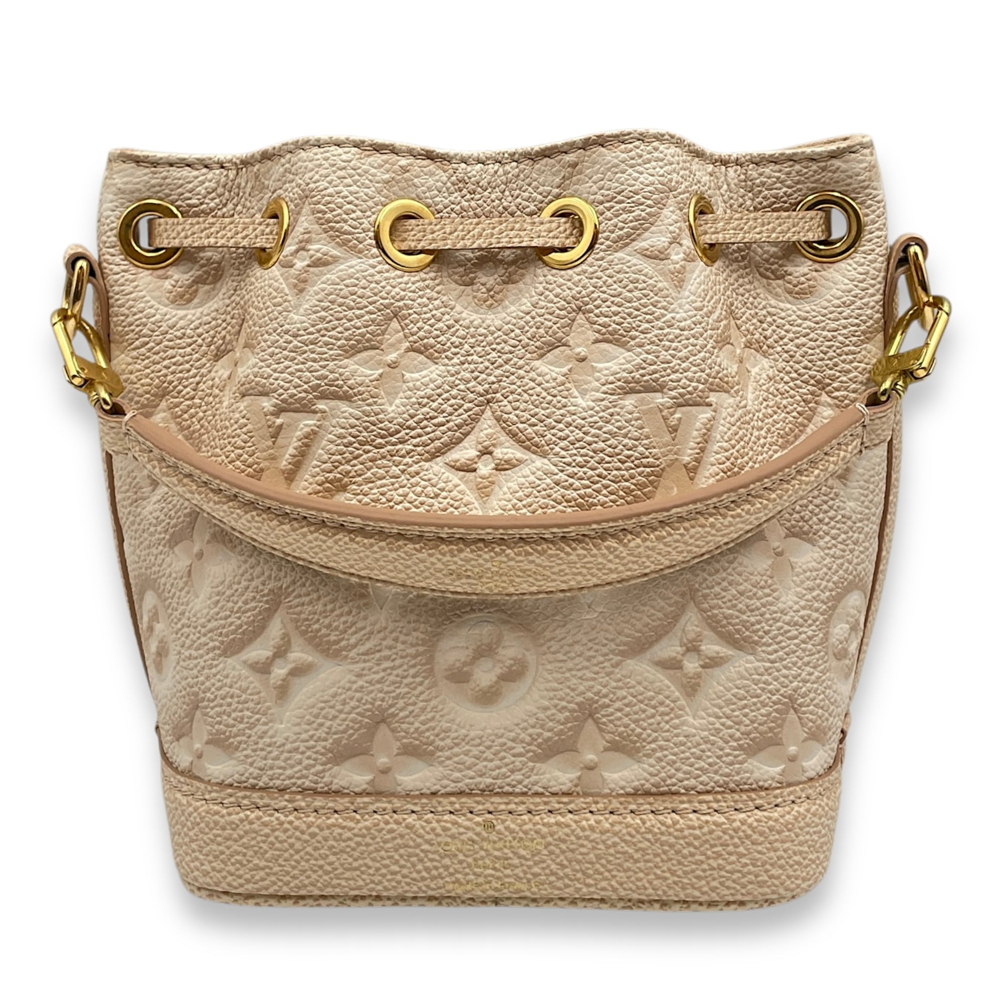Bucket 13cm Beige Crossbody Bag in Coated Canvas, Gold hardware