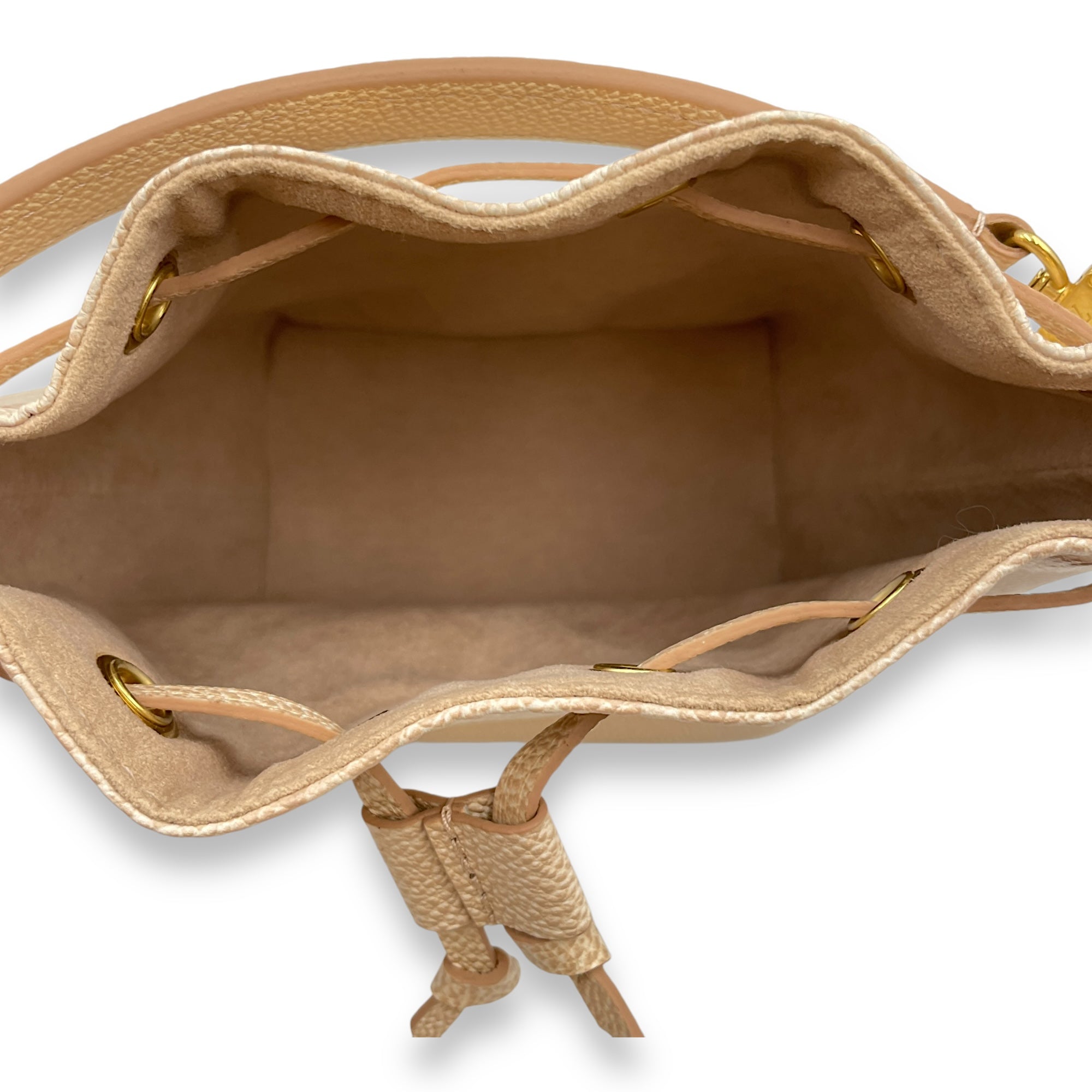 Bucket 13cm Beige Crossbody Bag in Coated Canvas, Gold hardware