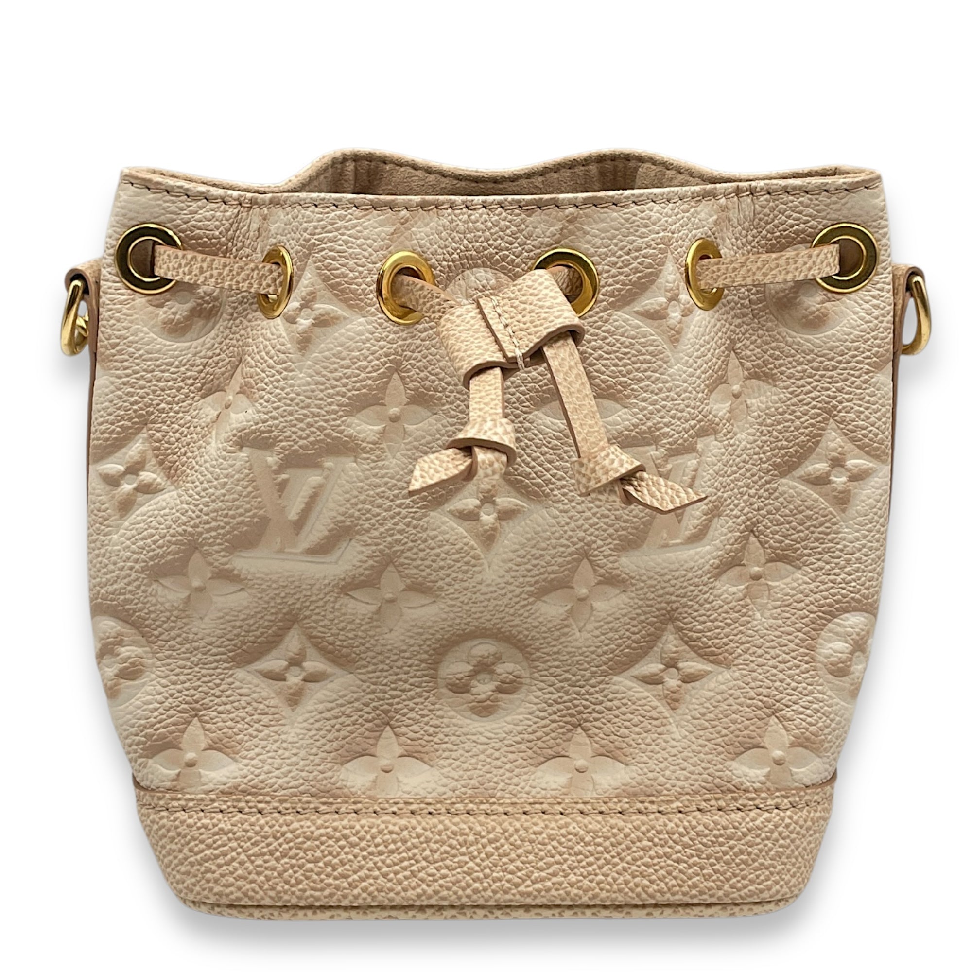 Bucket 13cm Beige Crossbody Bag in Coated Canvas, Gold hardware