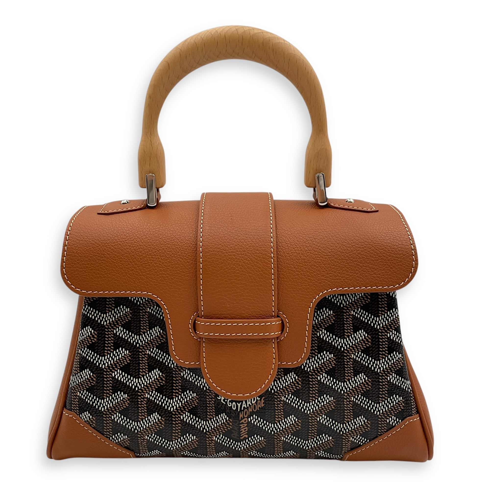 Saigon Souple Mini Brown Shoulder Bag in Canvas, Palladium hardware