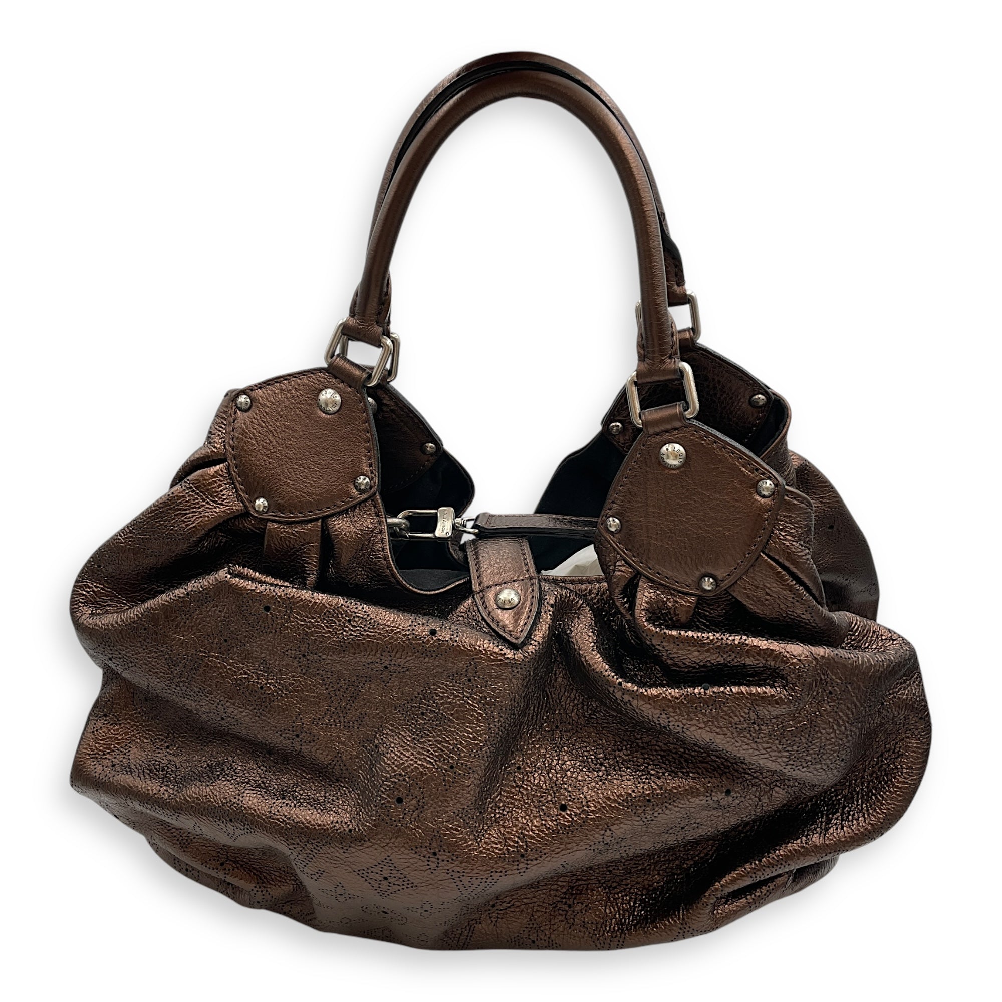 Mahina Brown Shoulder Bag in Calfskin, Silver hardware