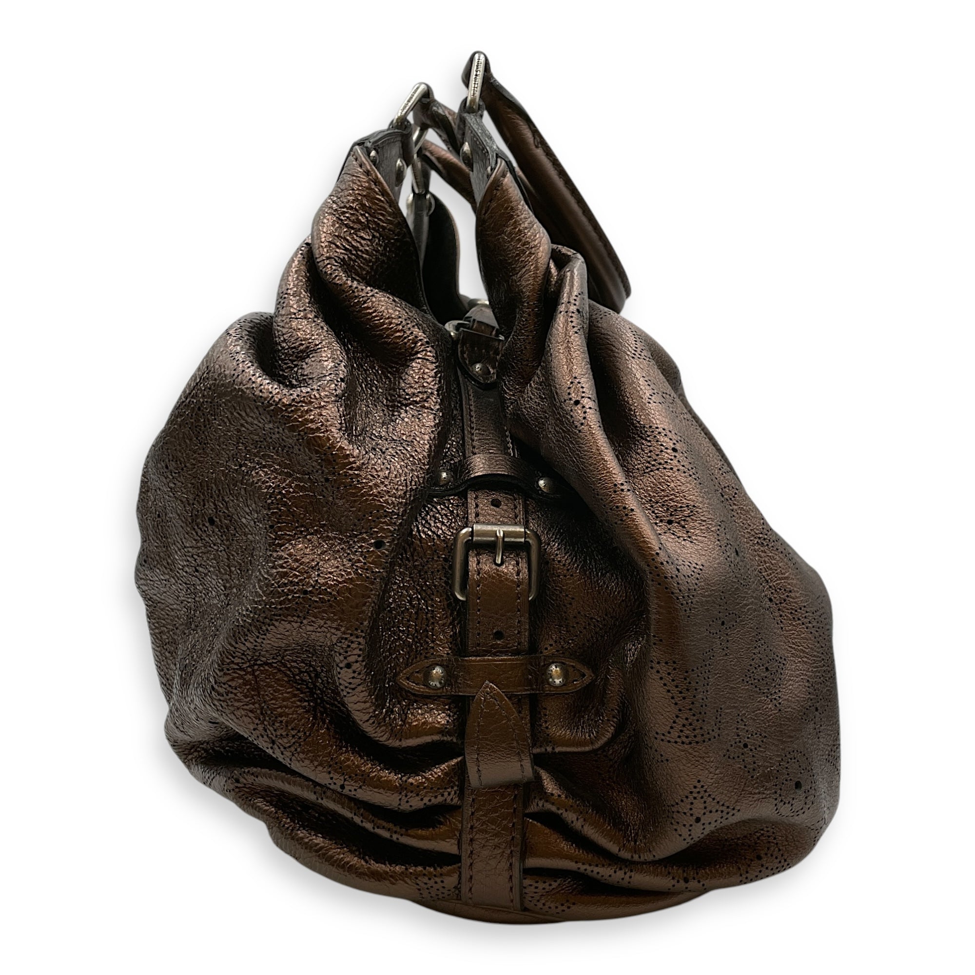 Mahina Brown Shoulder Bag in Calfskin, Silver hardware