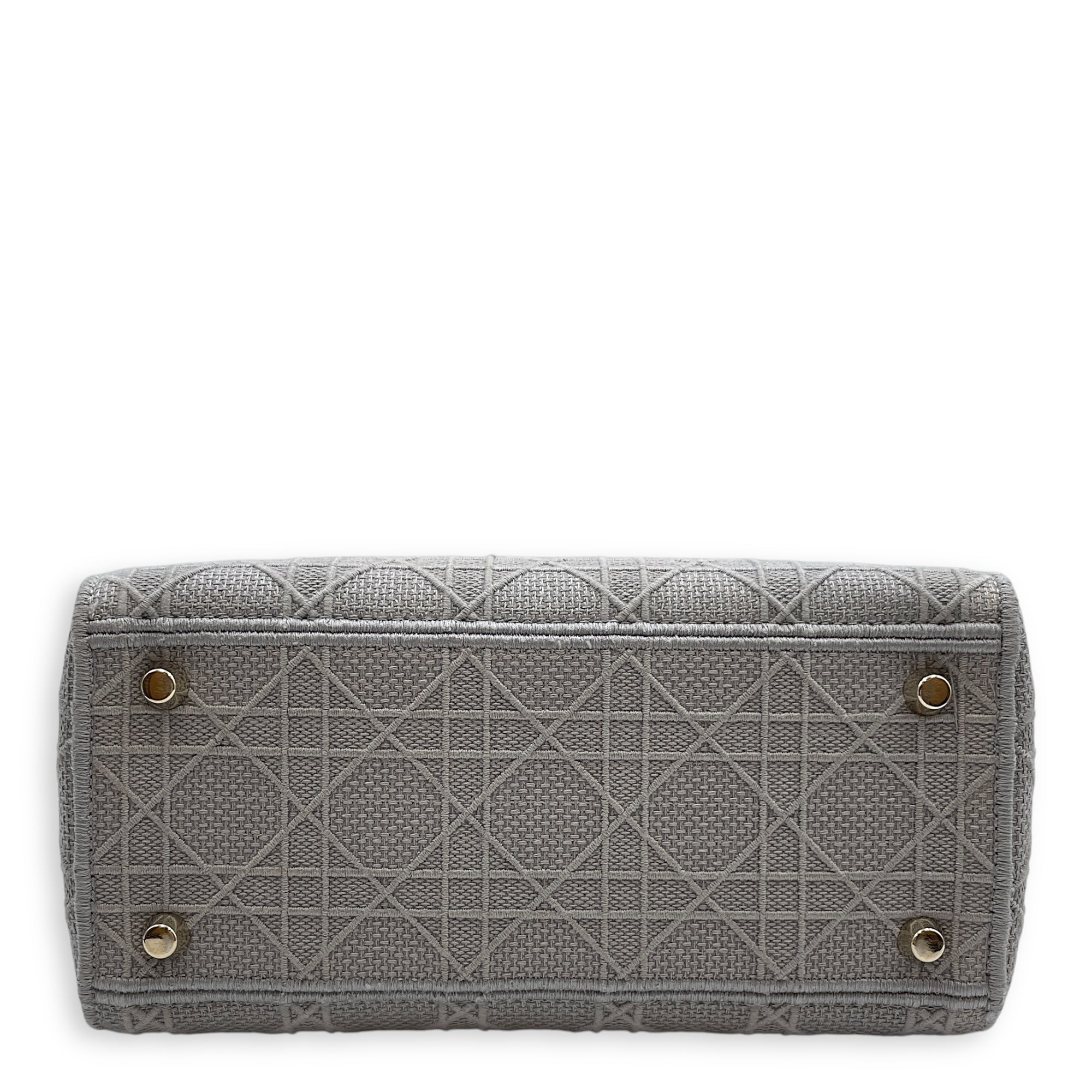 Lady Dior Medium Grey Top Handle Bag in Canvas, Gold hardware