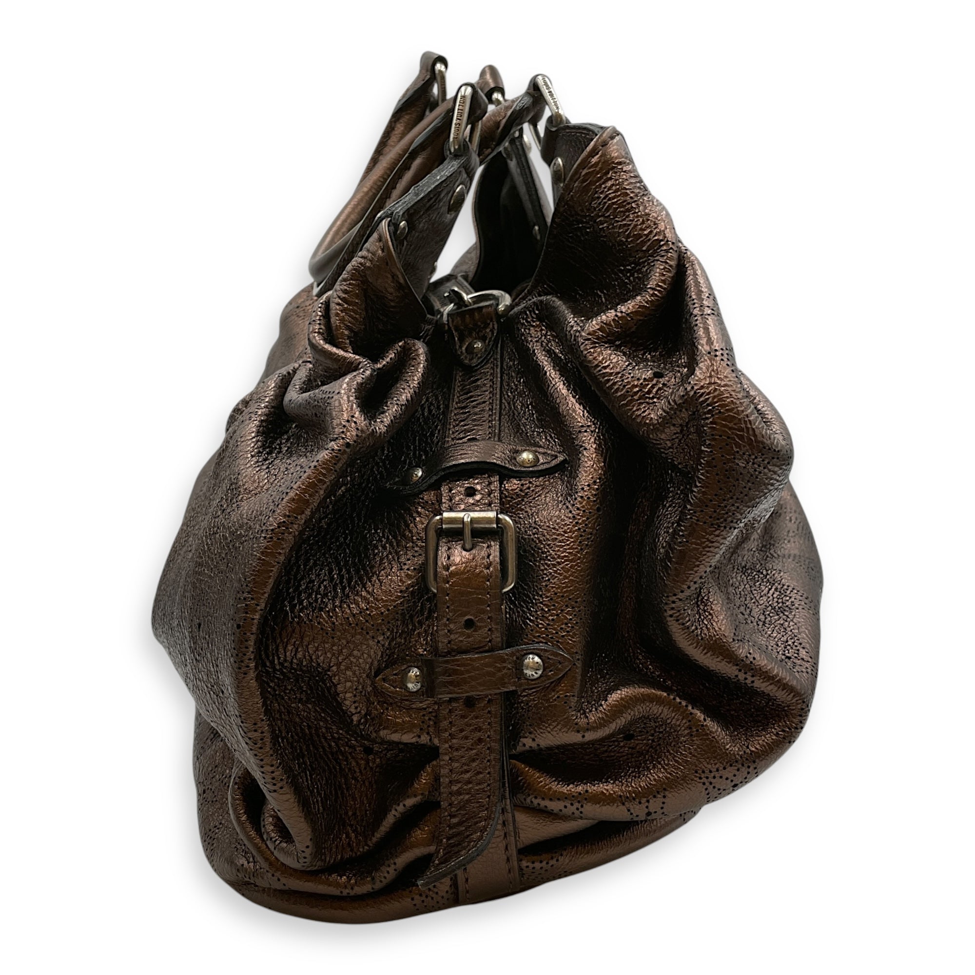 Mahina Brown Shoulder Bag in Calfskin, Silver hardware