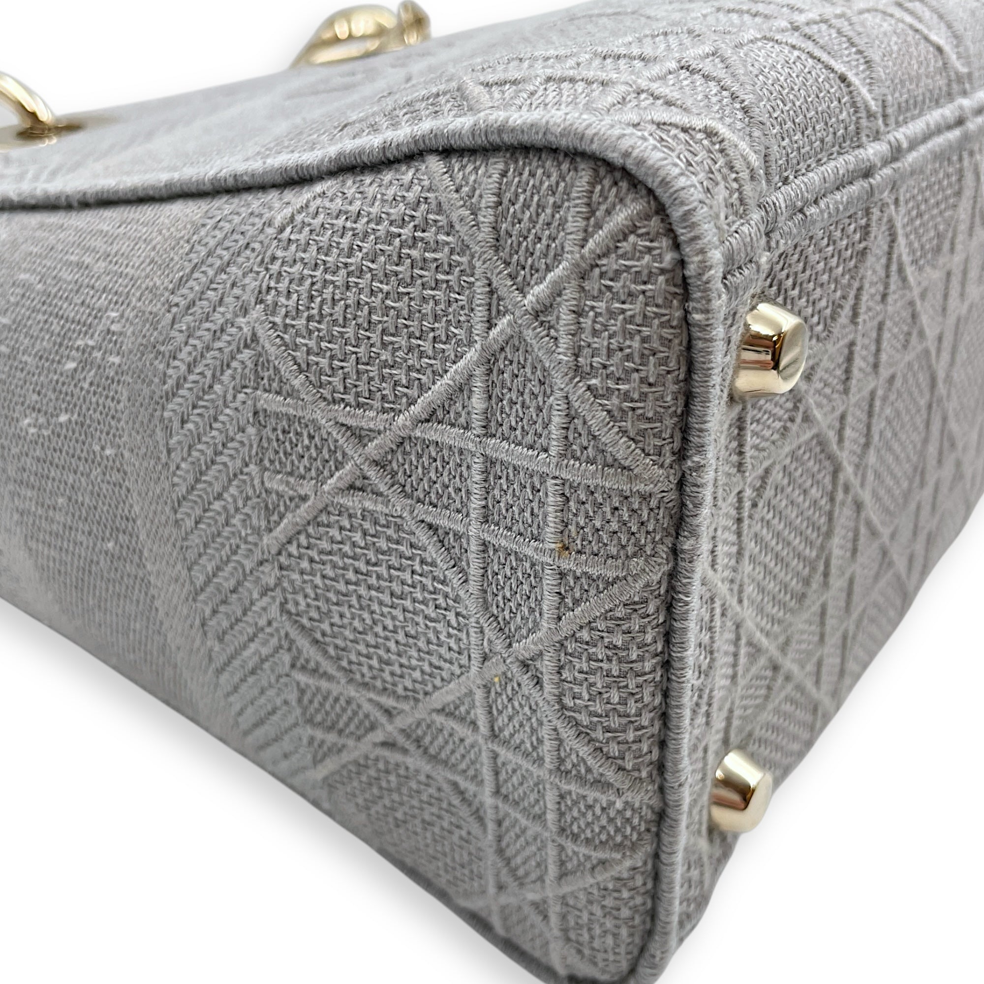 Lady Dior Medium Grey Top Handle Bag in Canvas, Gold hardware
