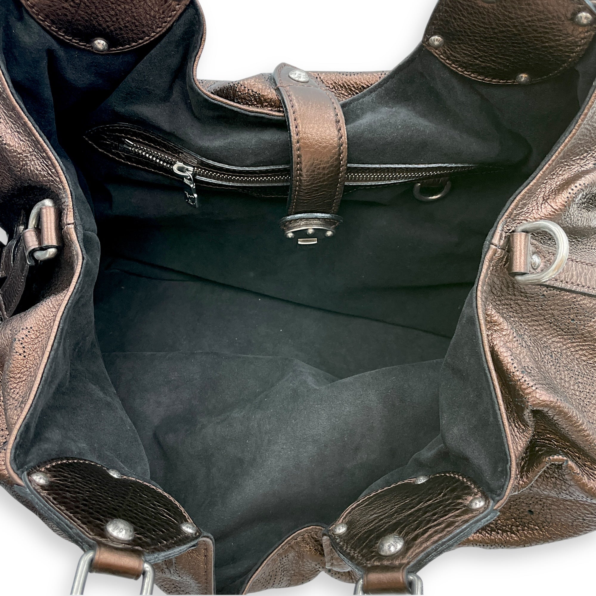 Mahina Brown Shoulder Bag in Calfskin, Silver hardware