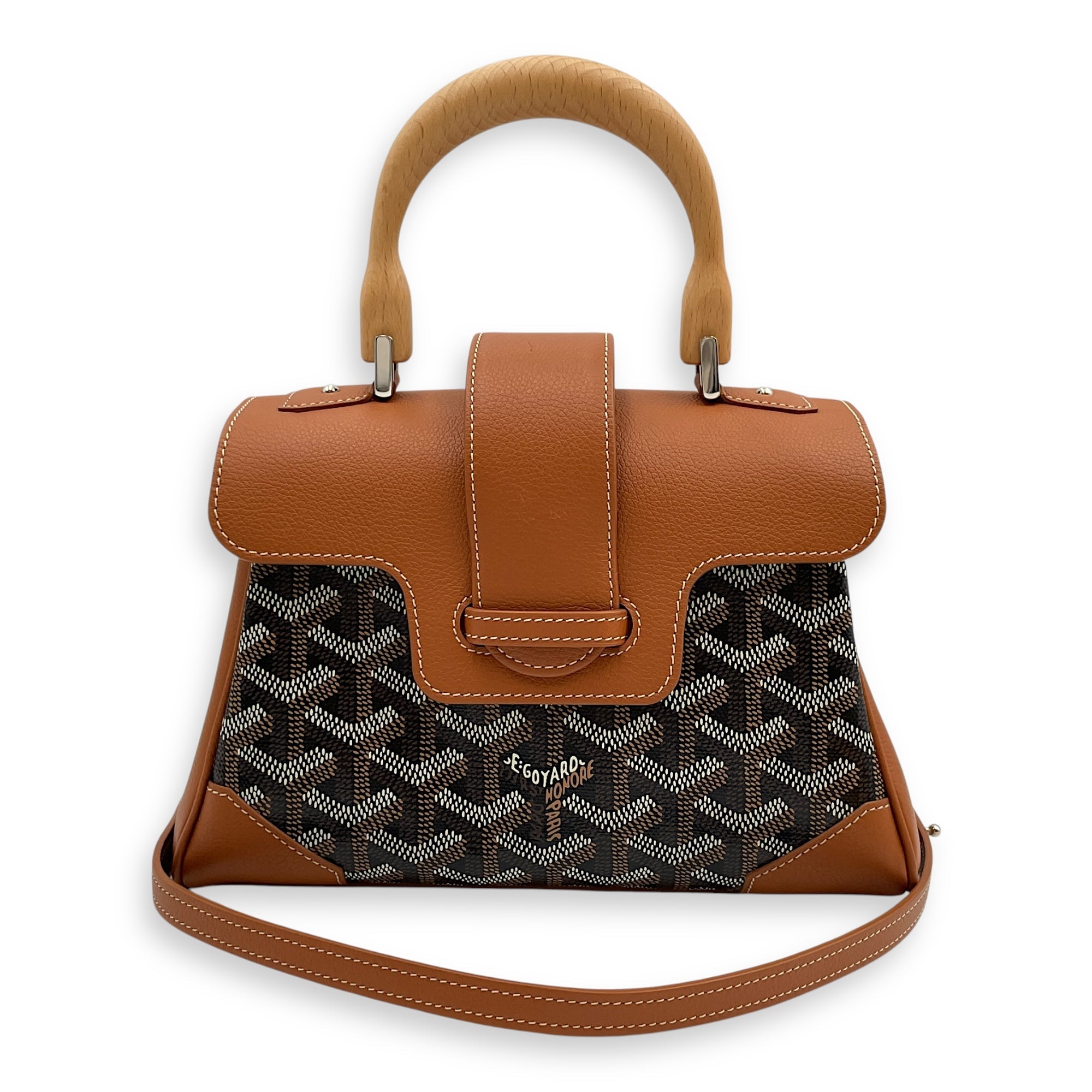 Saigon Souple Mini Brown Shoulder Bag in Canvas, Palladium hardware