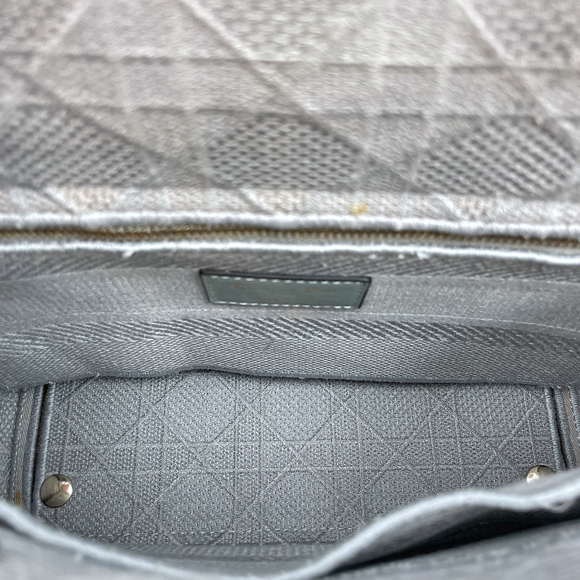 Lady Dior Medium Grey Top Handle Bag in Canvas, Gold hardware