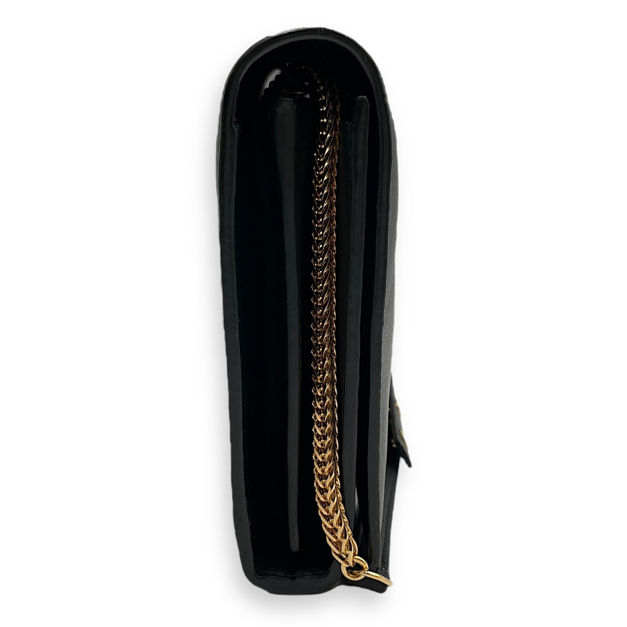 Y 22cm Black Clutch On Chain in Calfskin, Gold hardware