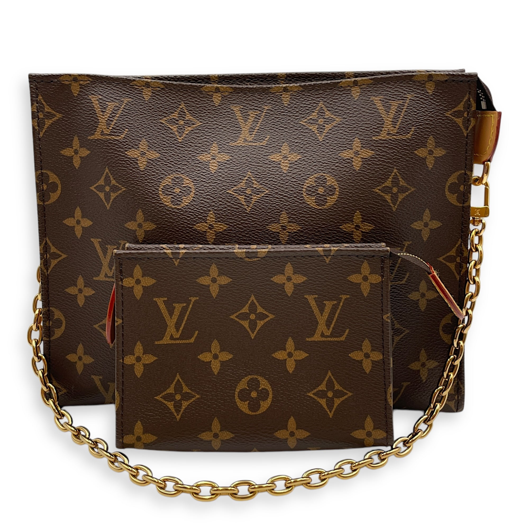 Toiletry 26cm Monogram Pouch on Chain in Coated Canvas, Gold hardware