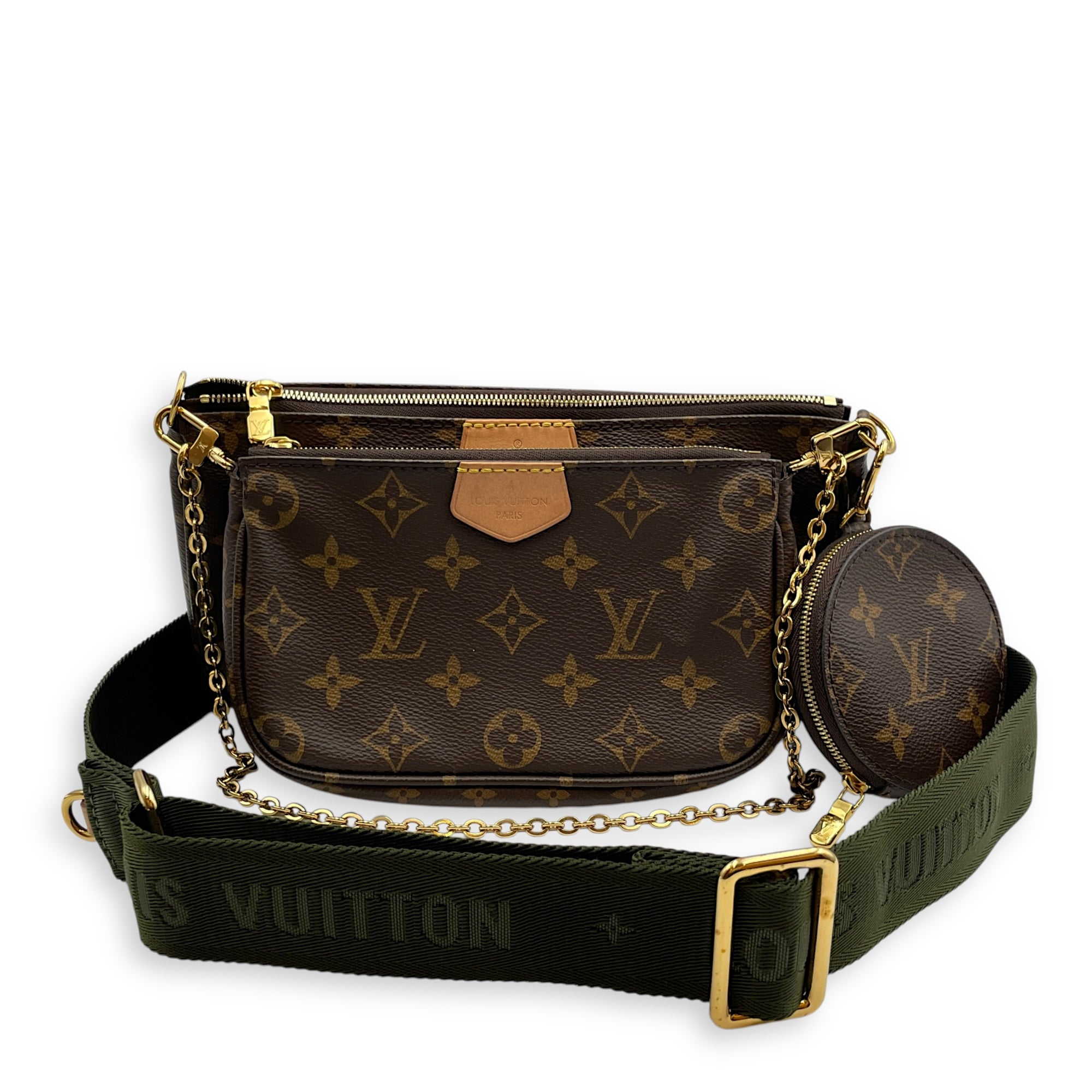 Multi Pochette Monogram Crossbody Bag in Coated Canvas, Gold hardware