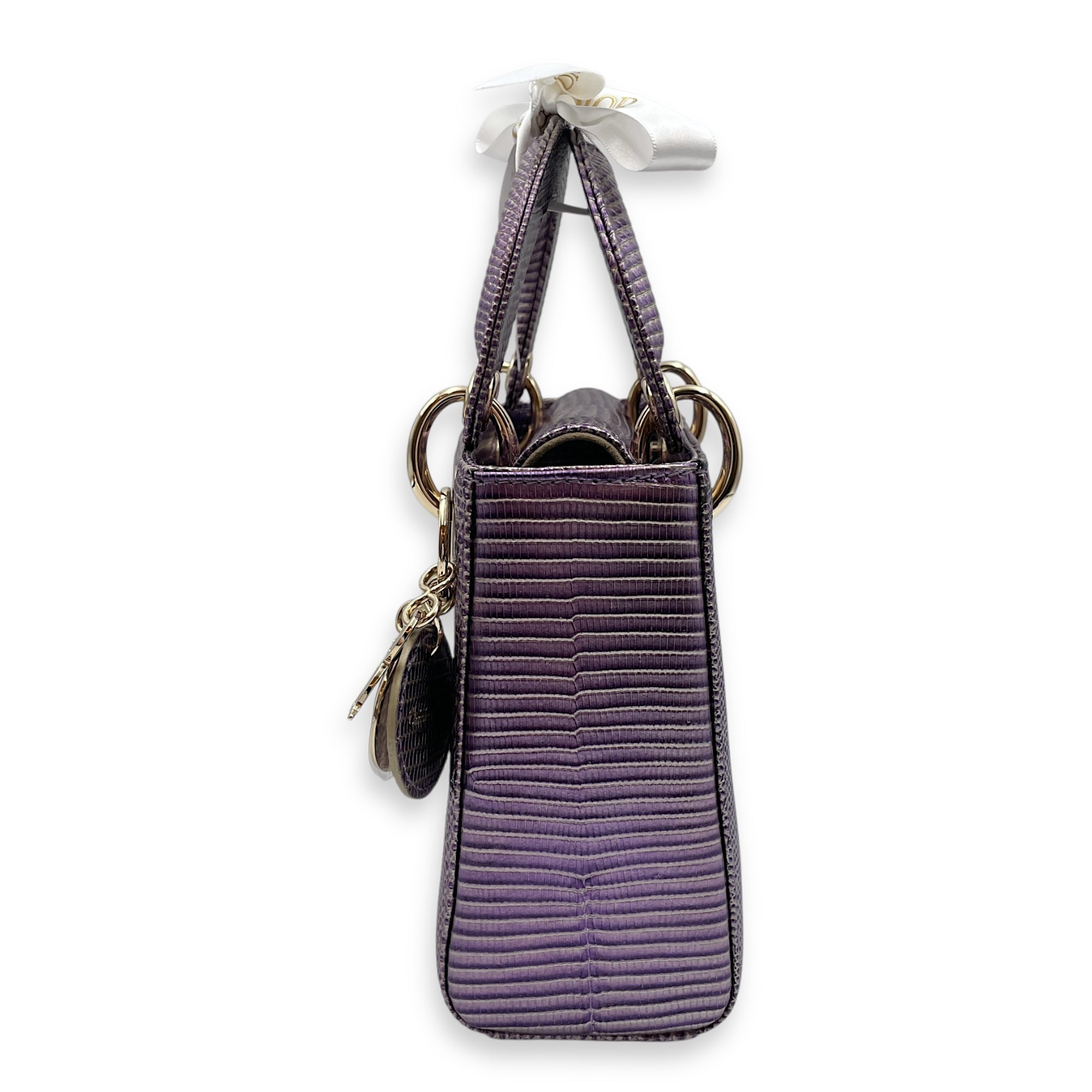 Lady Dior Mini 17cm Metallic Lilac Top Handle Bag in Lizard, Gold hardware