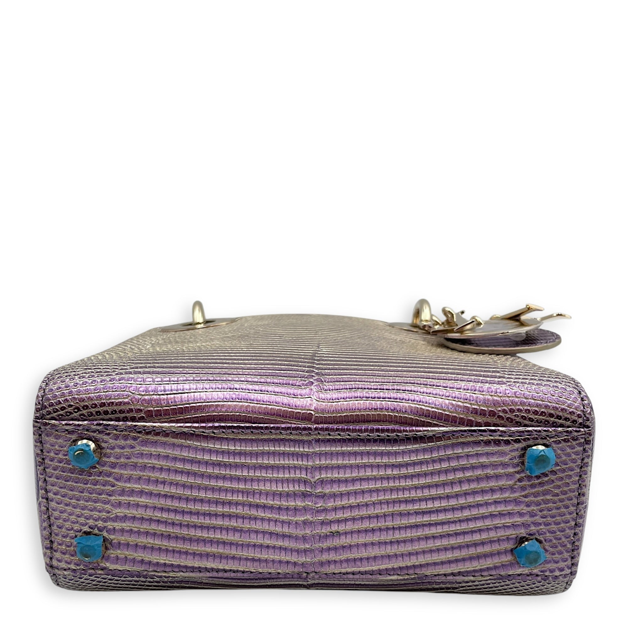 Lady Dior Mini 17cm Metallic Lilac Top Handle Bag in Lizard, Gold hardware