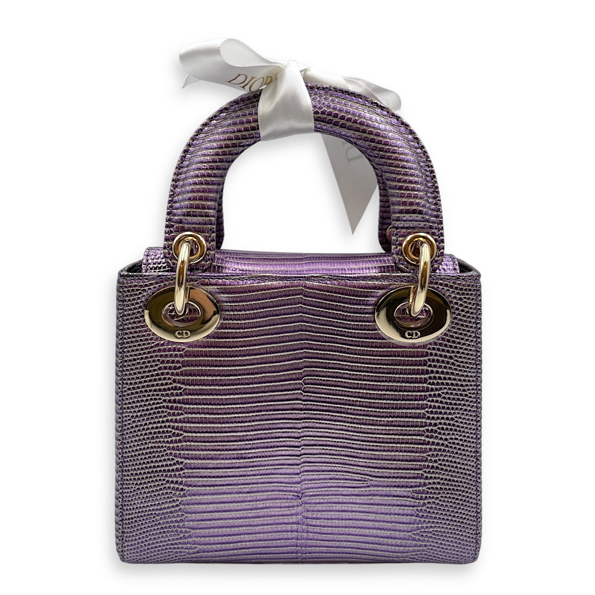 Lady Dior Mini 17cm Metallic Lilac Top Handle Bag in Lizard, Gold hardware