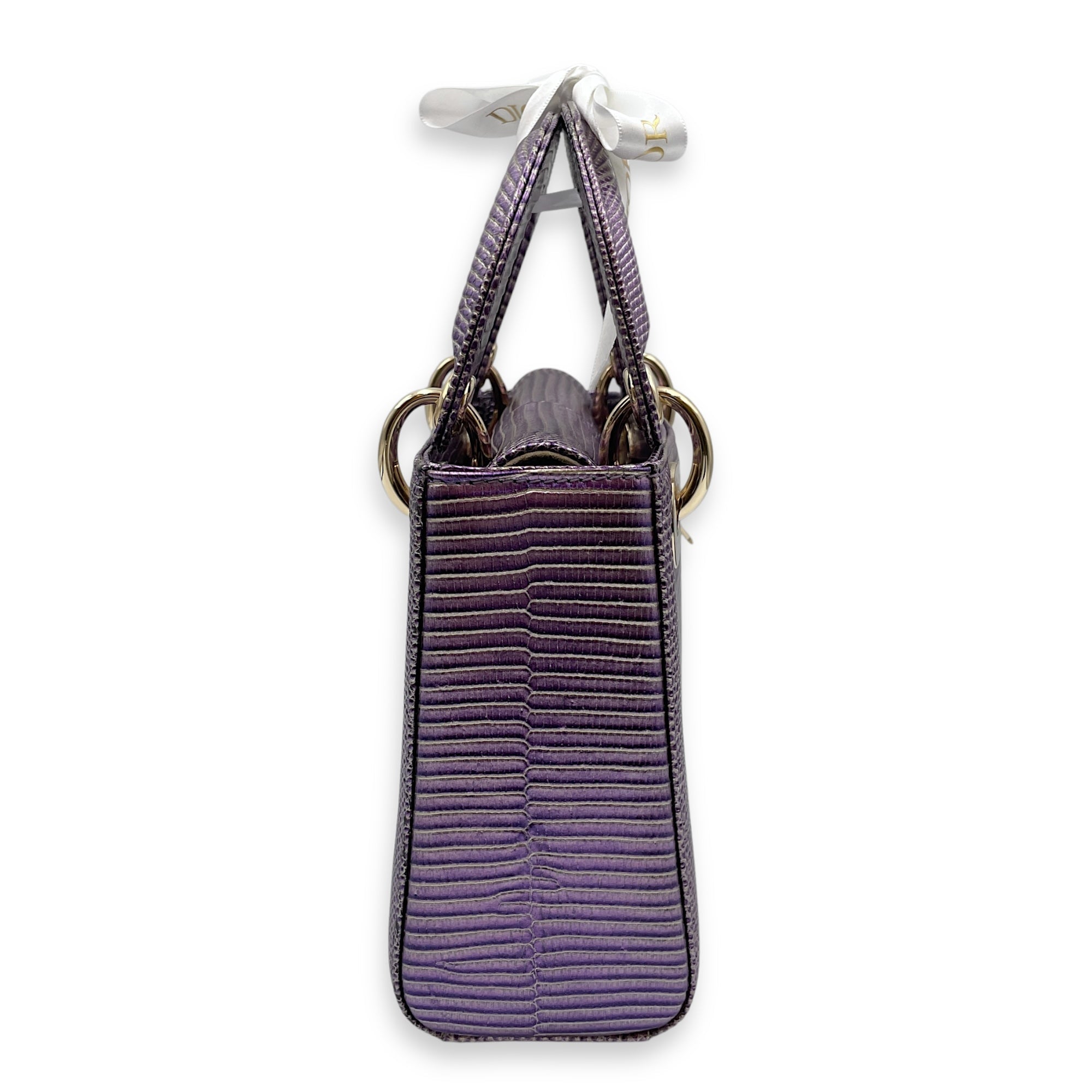Lady Dior Mini 17cm Metallic Lilac Top Handle Bag in Lizard, Gold hardware