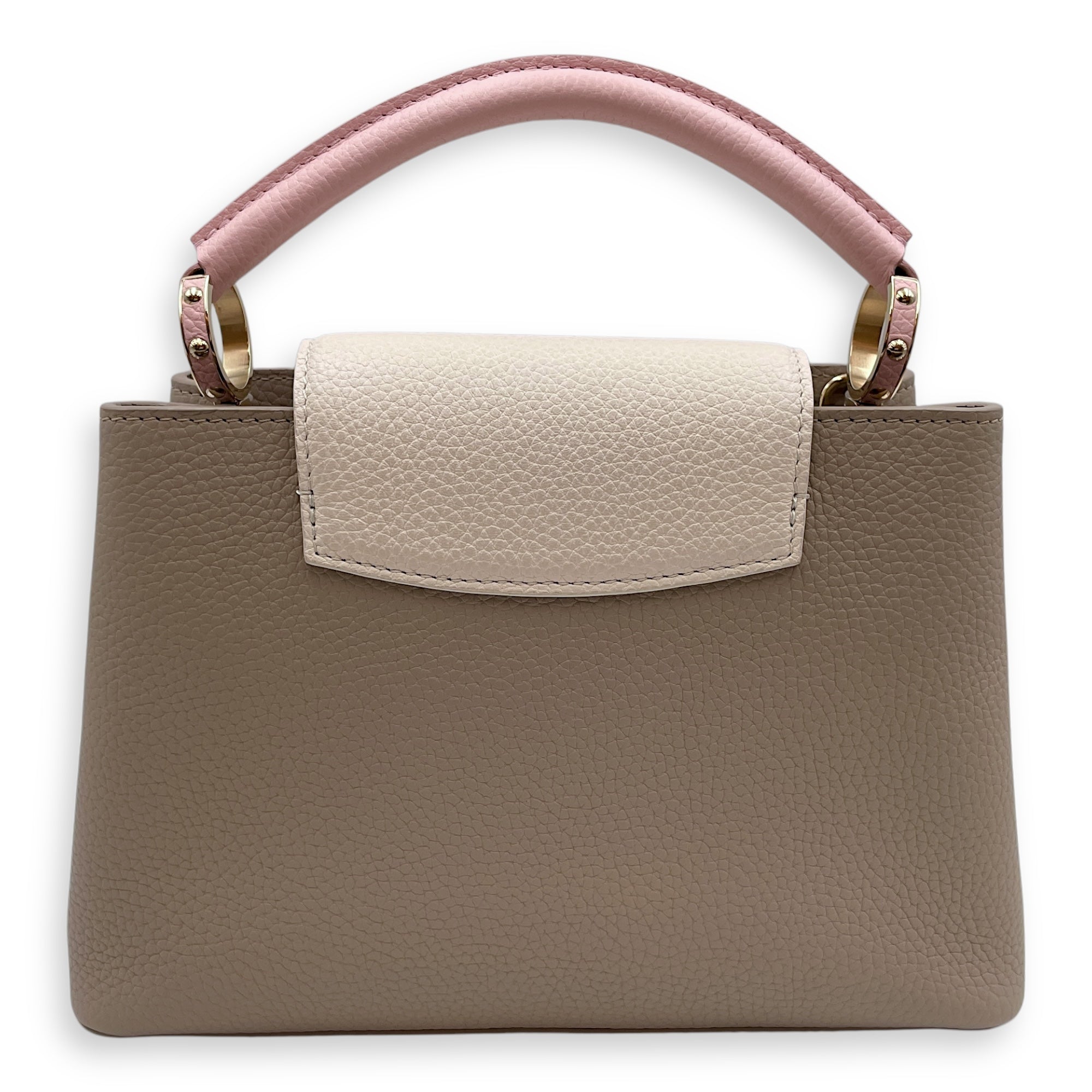 Capucines BB Medium Pink/Cream/Galet Shoulder Bag in Taurillon, Gold hardware