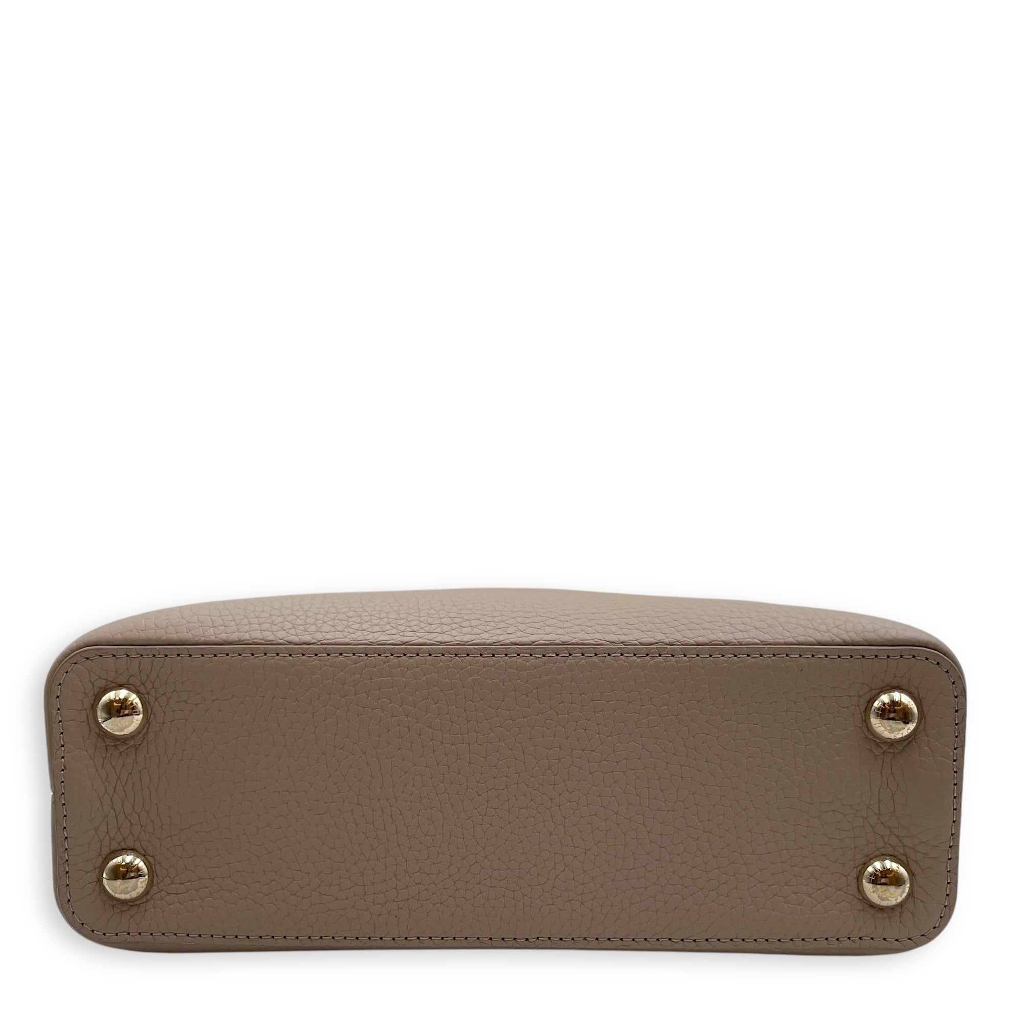 Capucines BB Medium Pink/Cream/Galet Shoulder Bag in Taurillon, Gold hardware