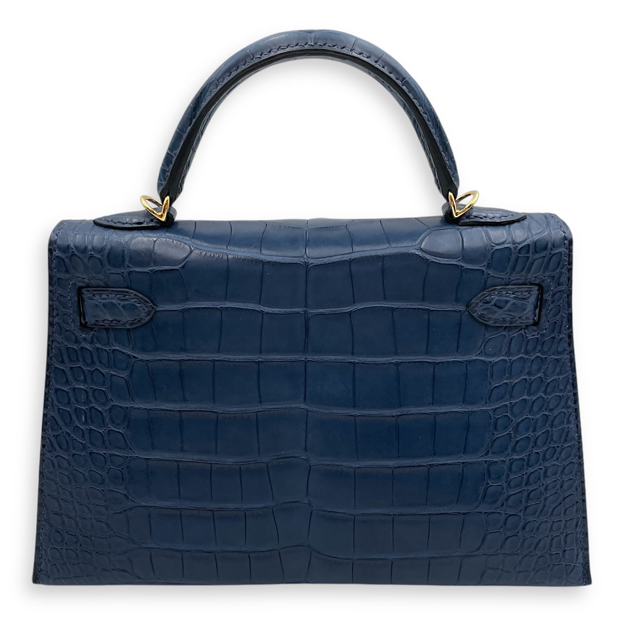 Sellier Kelly 20 Blue De Malte in Matte Alligator, Gold hardware