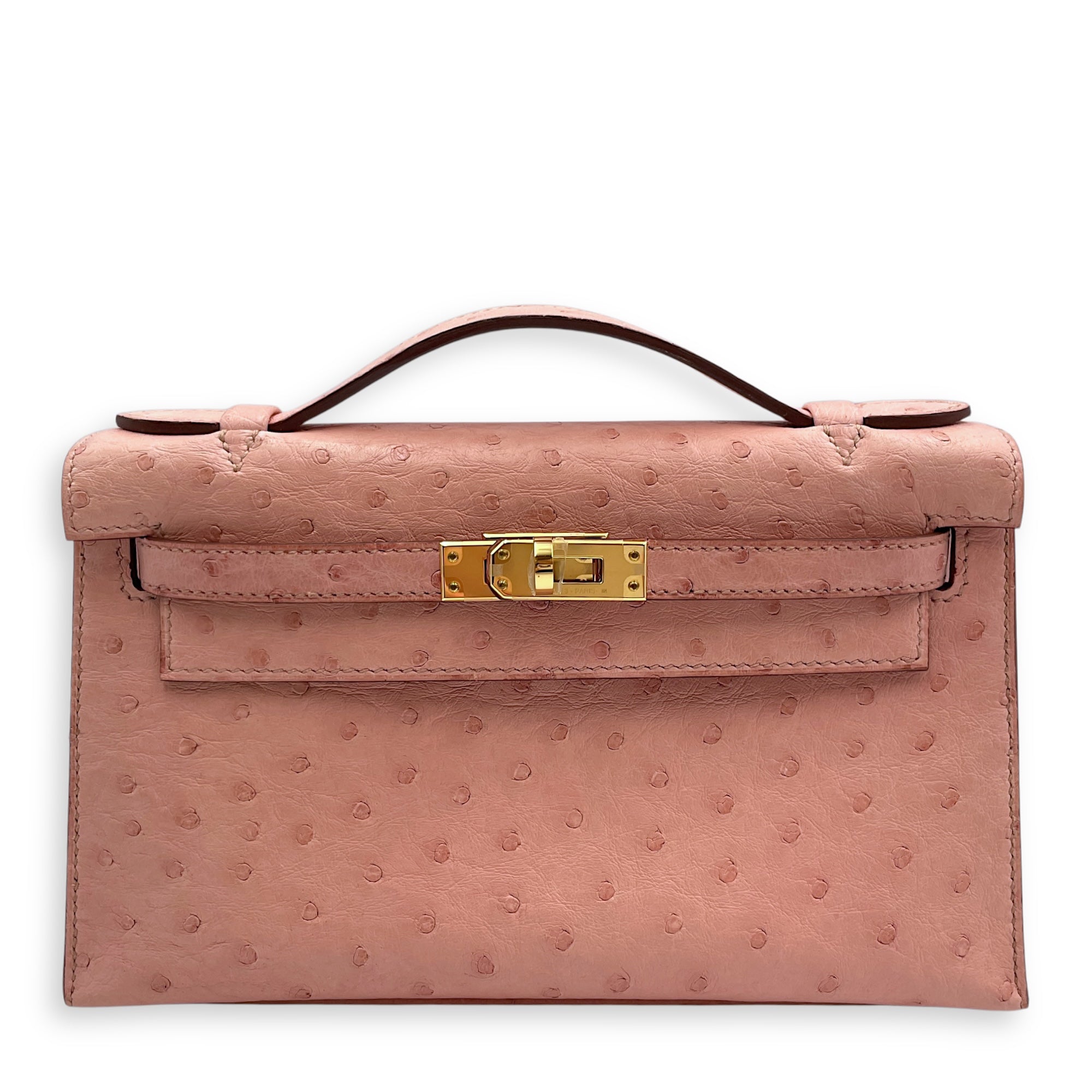 Kelly Pochette Terre Cuite in Ostrich, Gold hardware