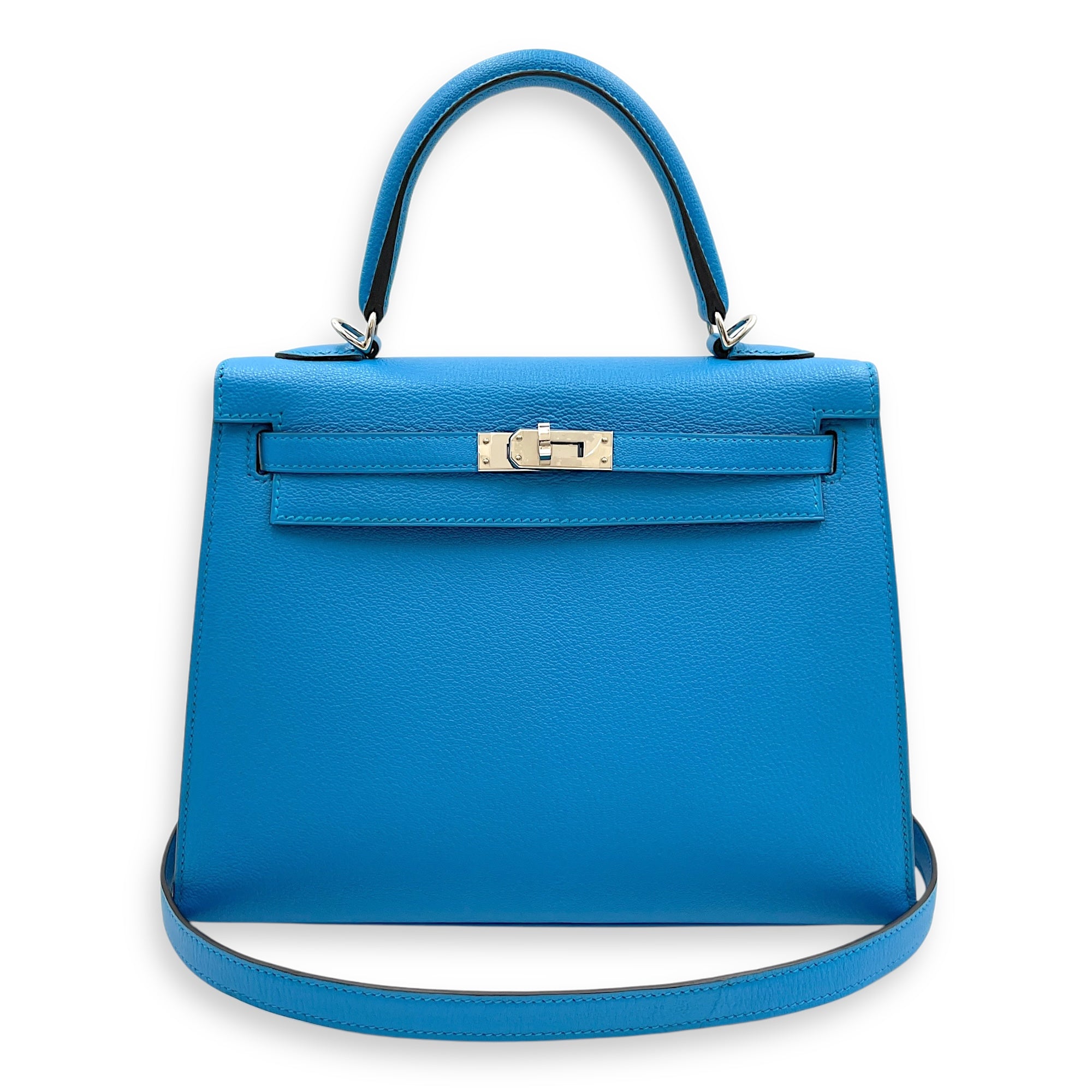Sellier Kelly 25 Blue Zanzibar in Chevre Mysore, Palladium hardware